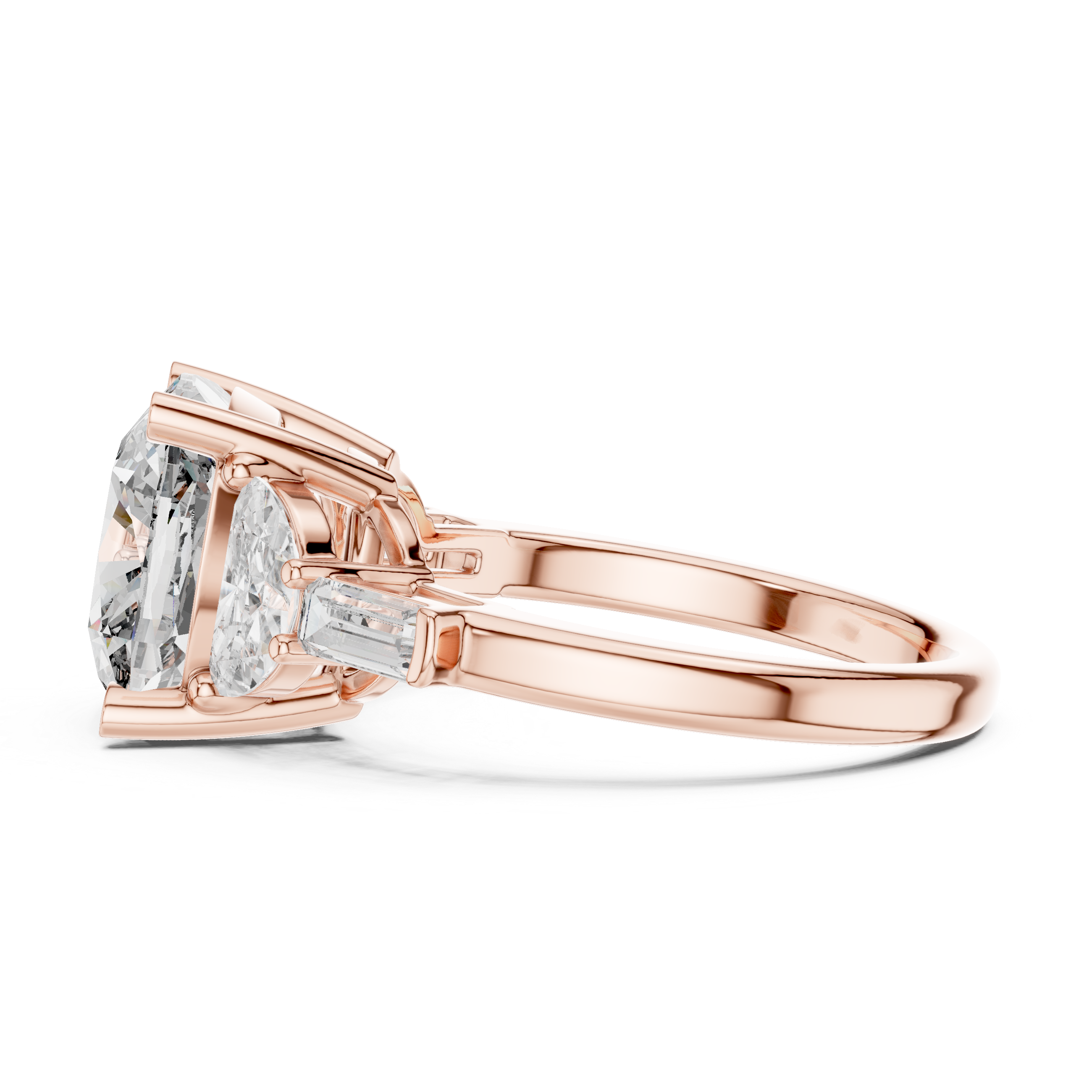 Oval Cut Diamond Three Stone Engagement Ring with Pear and Baguette Side Stones