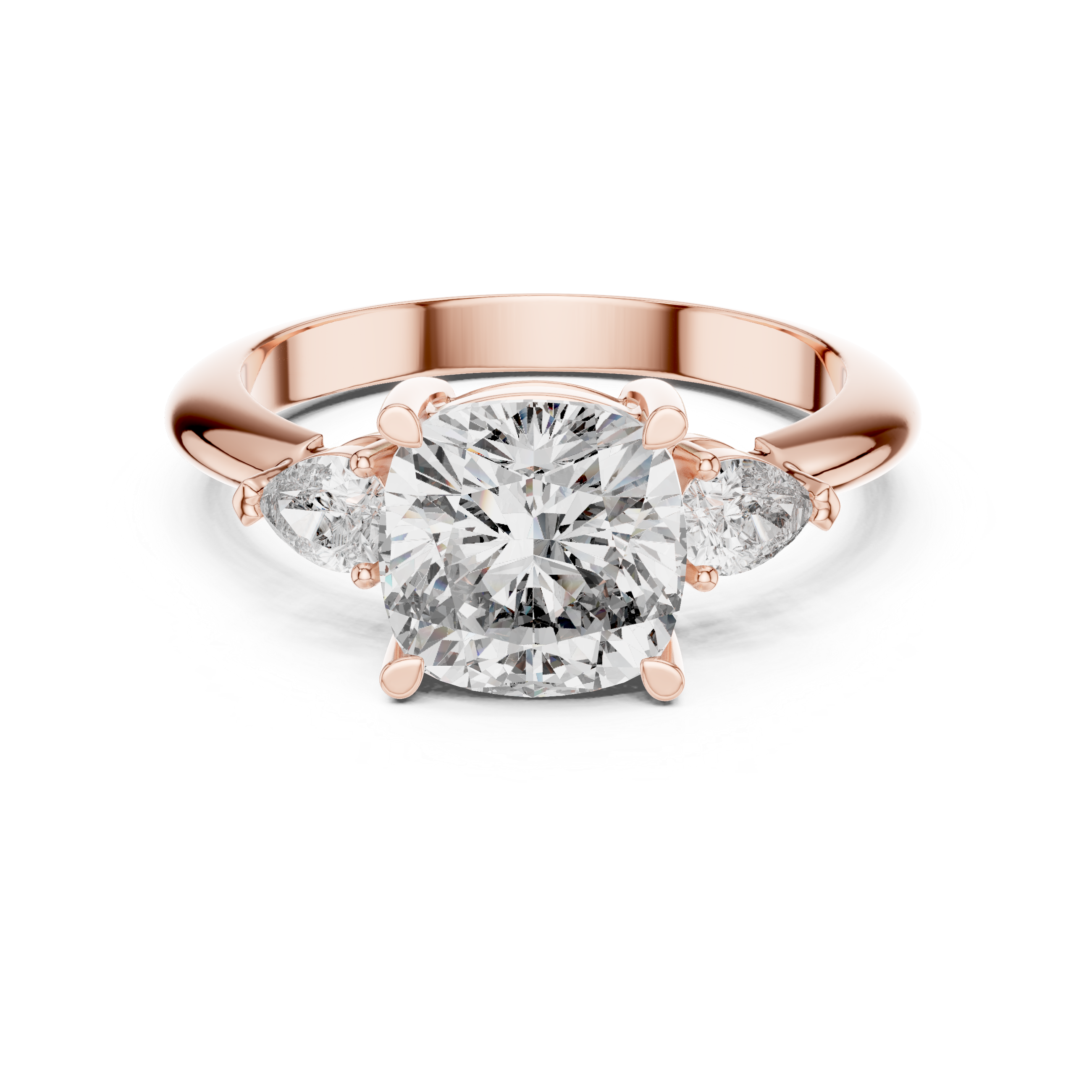 Cushion Cut Diamond Engagement Ring with Pear Side Stone