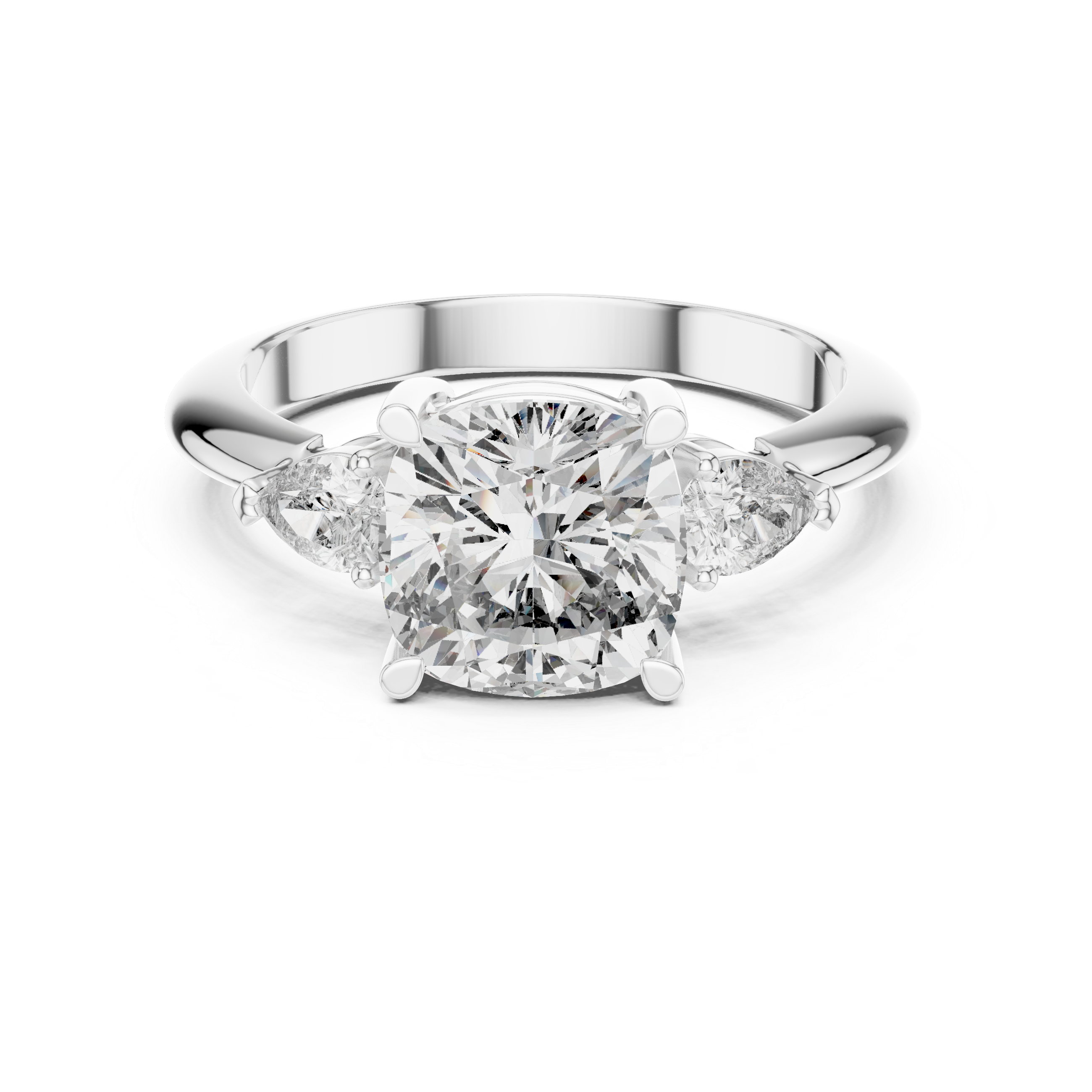 Cushion Cut Diamond Engagement Ring with Pear Side Stone