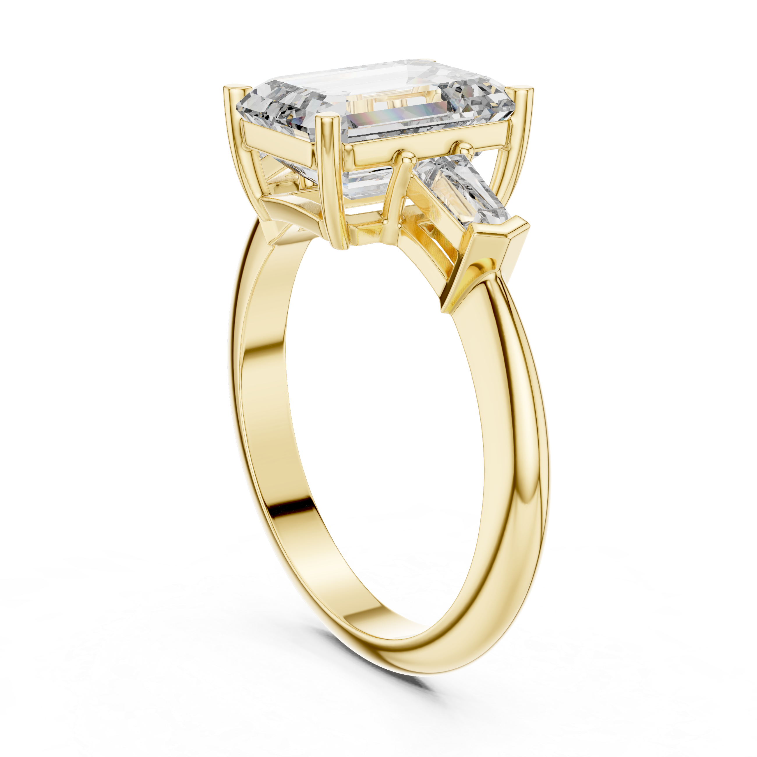 Emerald Cut Diamond Engagement Ring with Tapered Baguette Side Stones