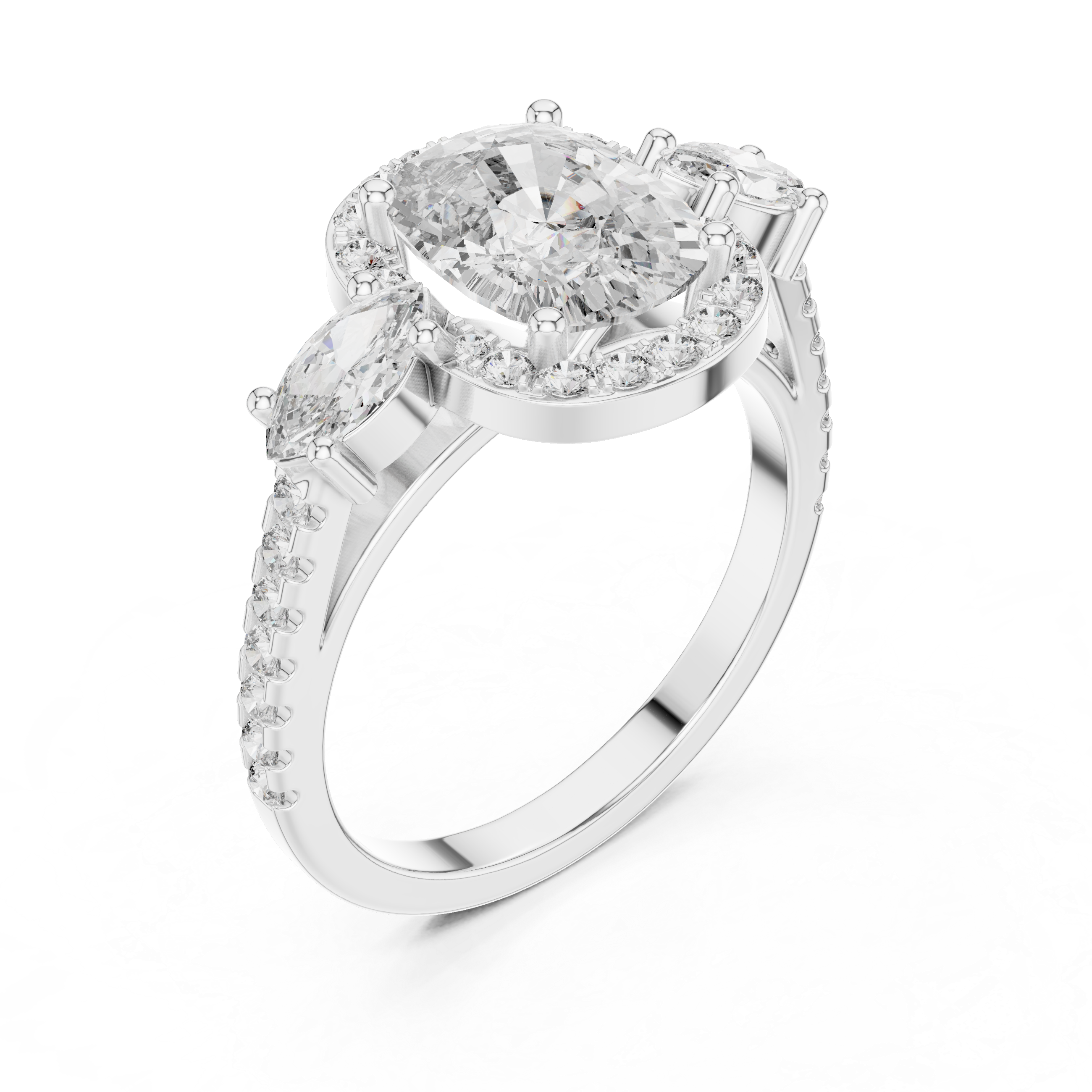 Round Cut Diamond Engagement Ring with Marquise Side Stones