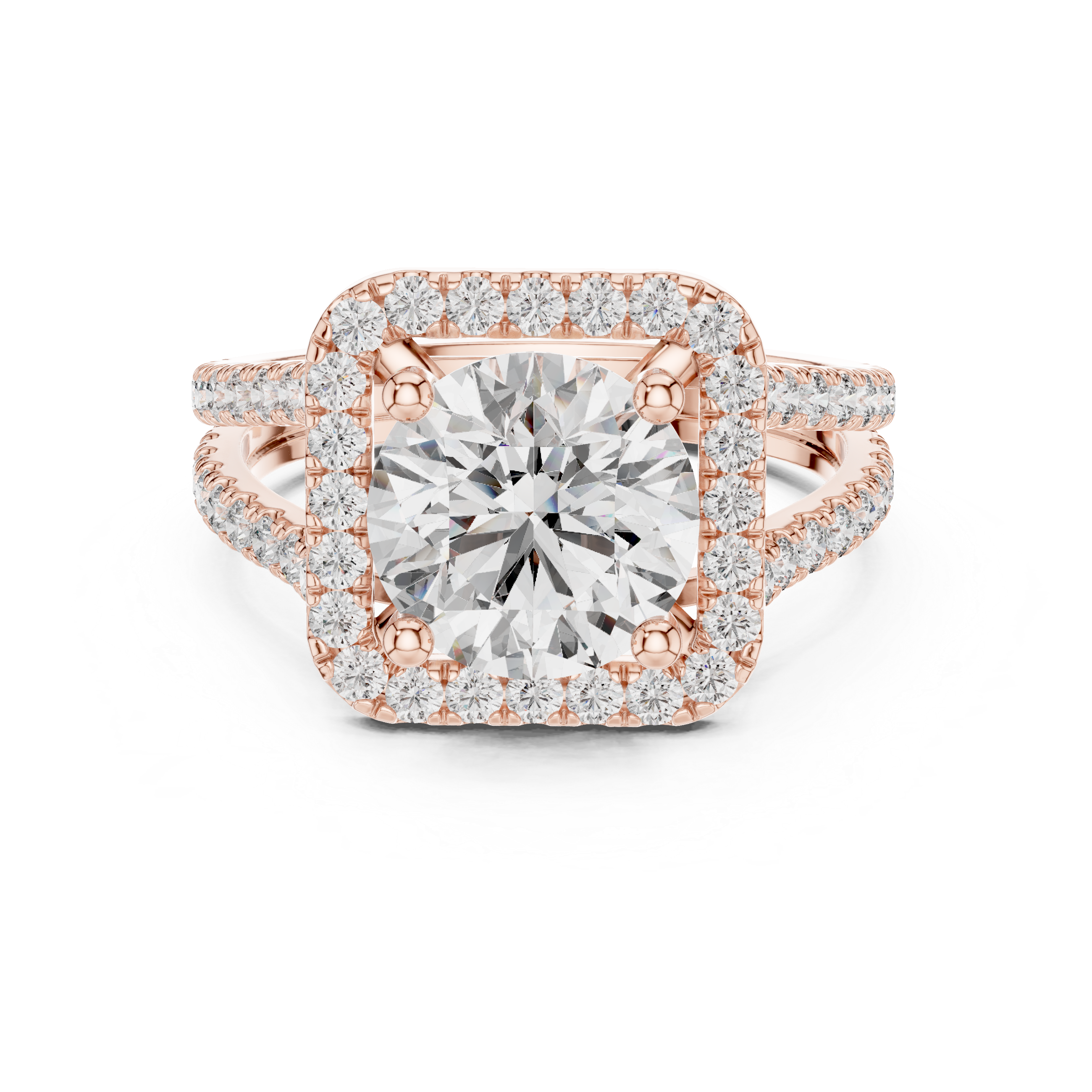 Round Cut Diamond Halo Engagement Ring with Split Shank Pav‚ Band