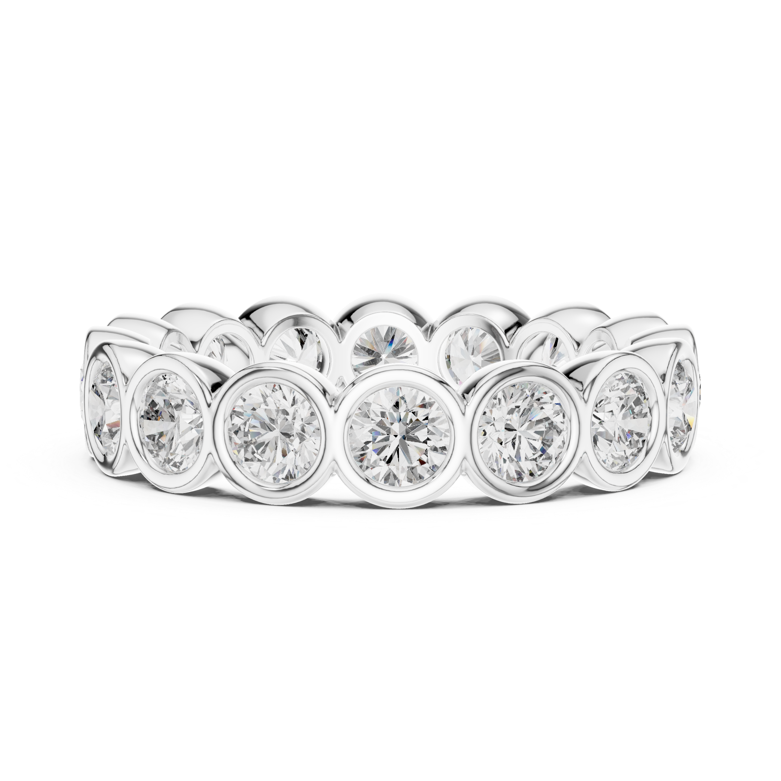 Elegant bezel-set diamond eternity band.