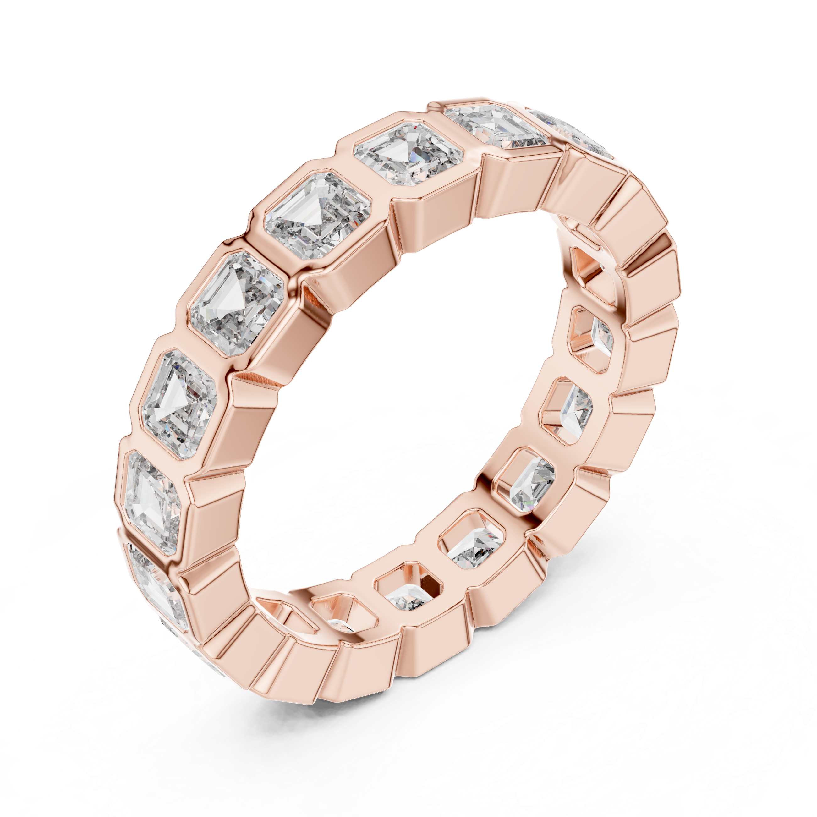 eternity band with bezel-set emerald-cut diamonds