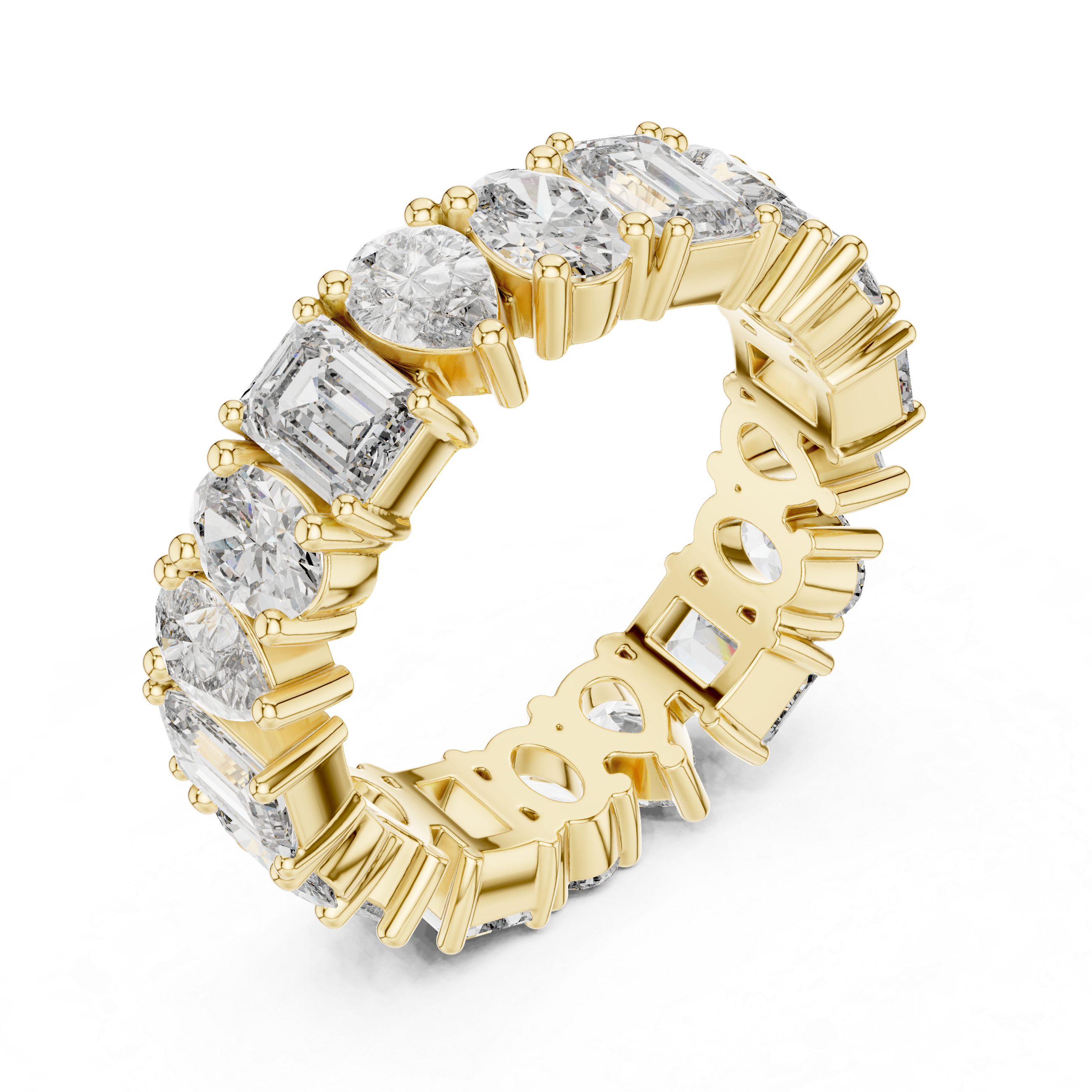 Mixed Shape Diamond Eternity Band with Round and Emerald Cut Stones