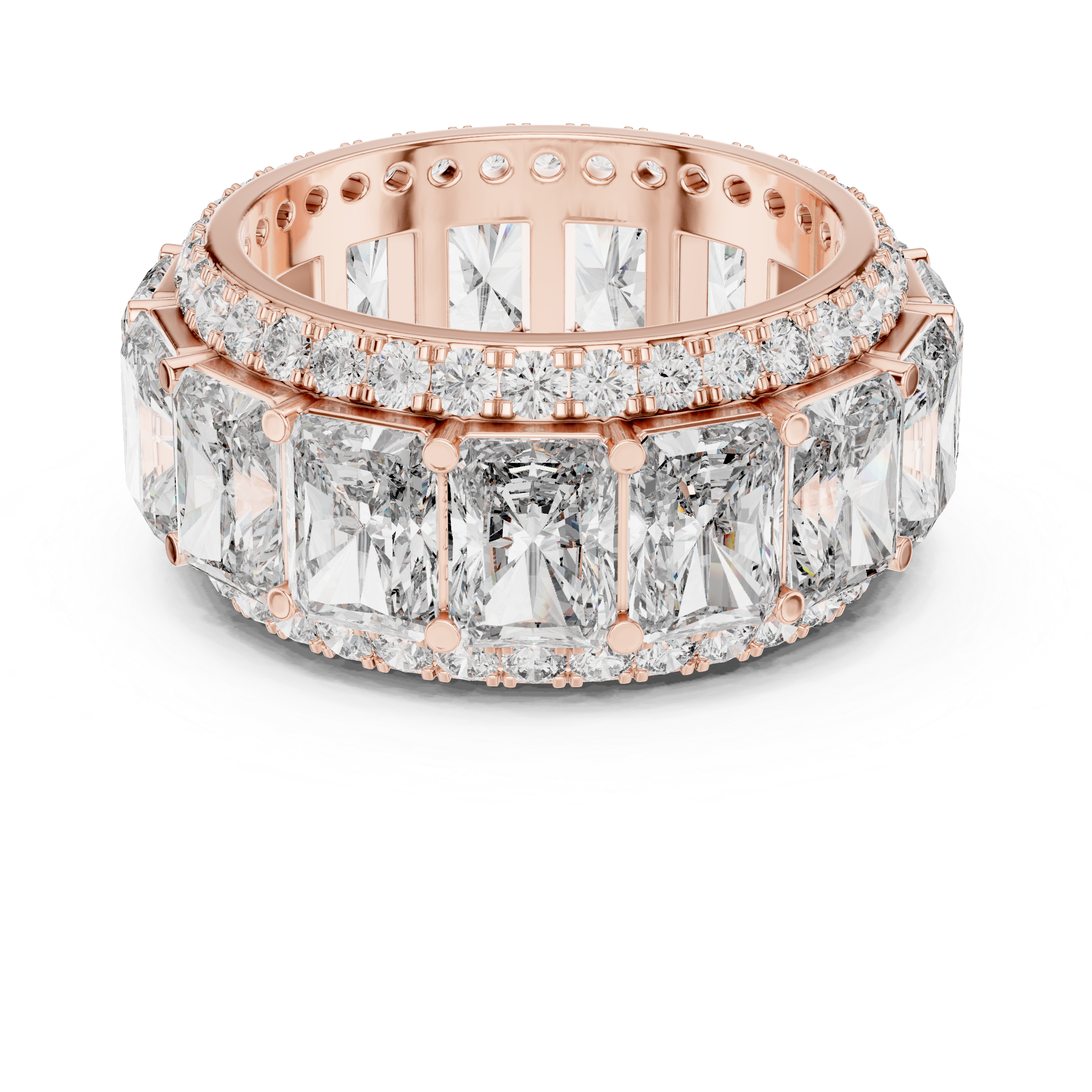 Emerald Cut Diamond Eternity Band with Pave Accents