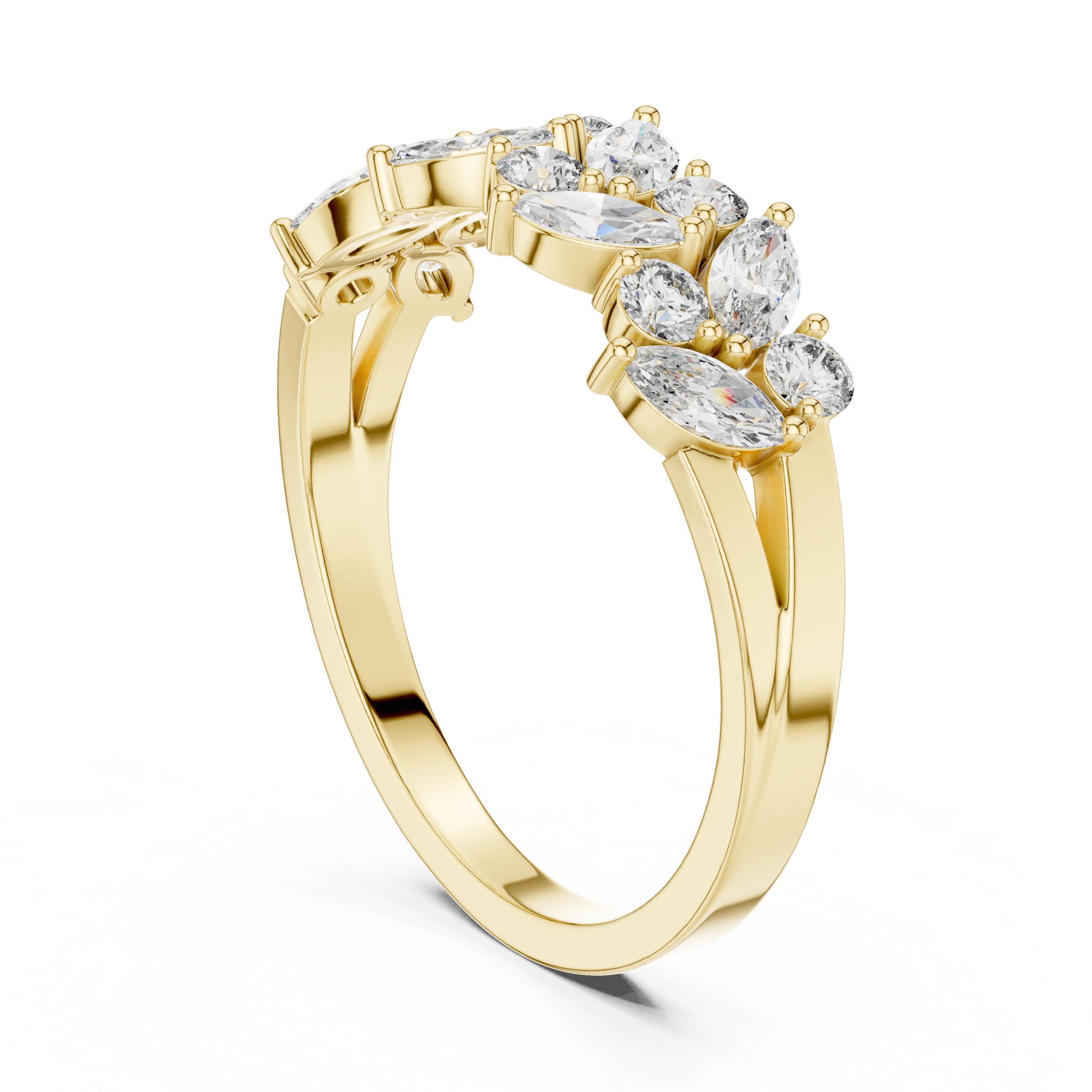 Cluster Ring with Mixed-Cut Diamonds in a Floral-Inspired Design