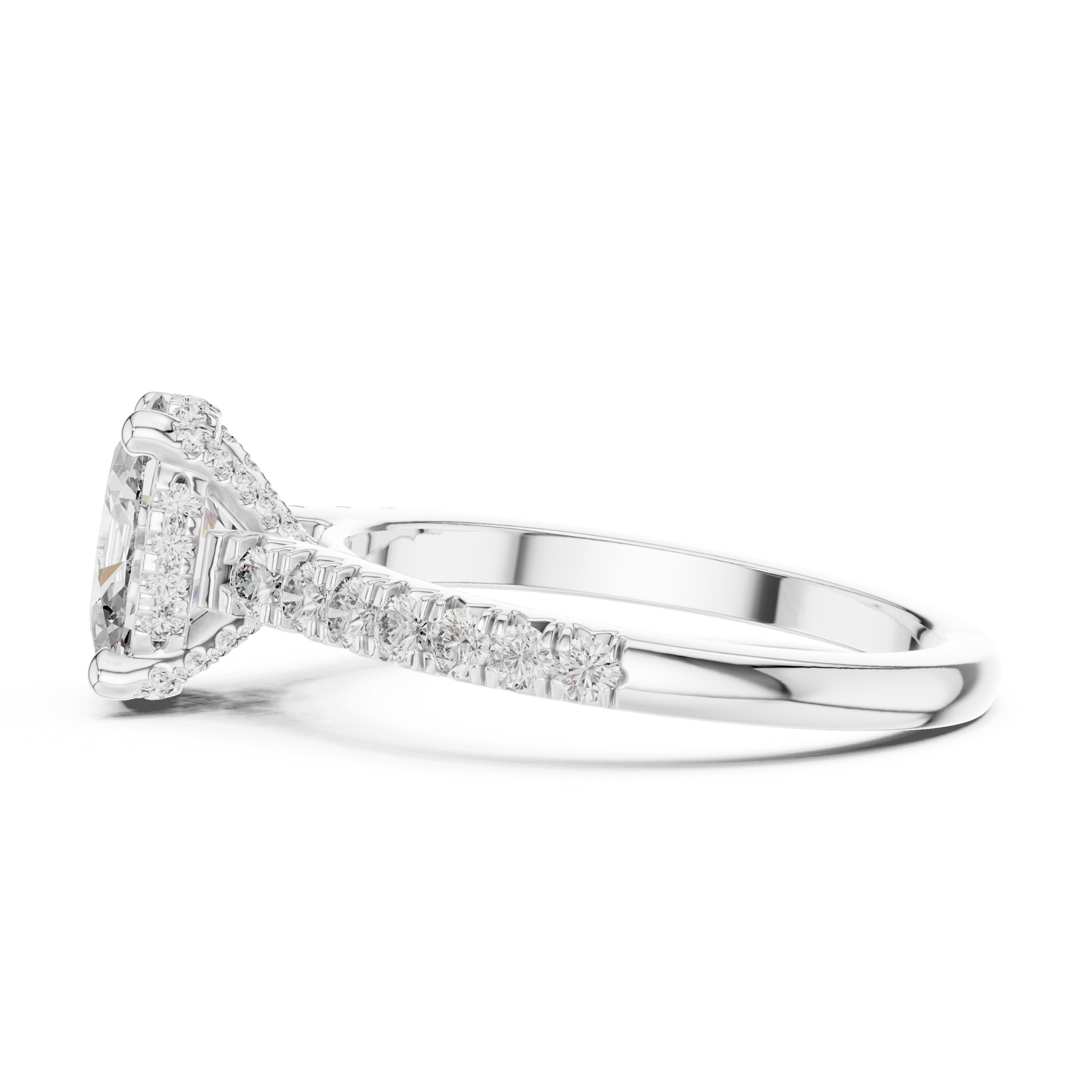 Solitaire Engagement Ring with Diamond-Studded Band and Halo Setting