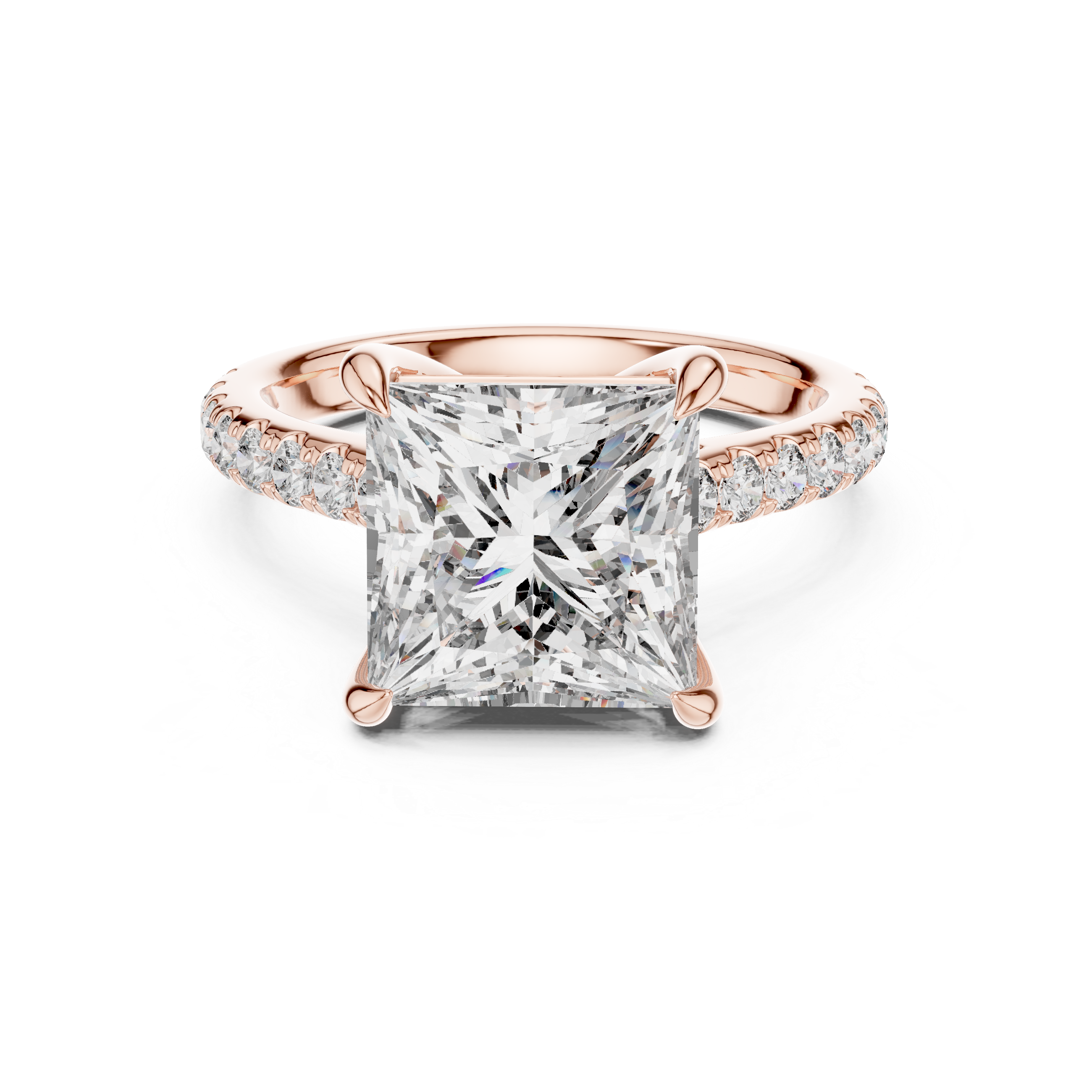 Cathedral Engagement Ring with Hidden Halo and Diamond Band