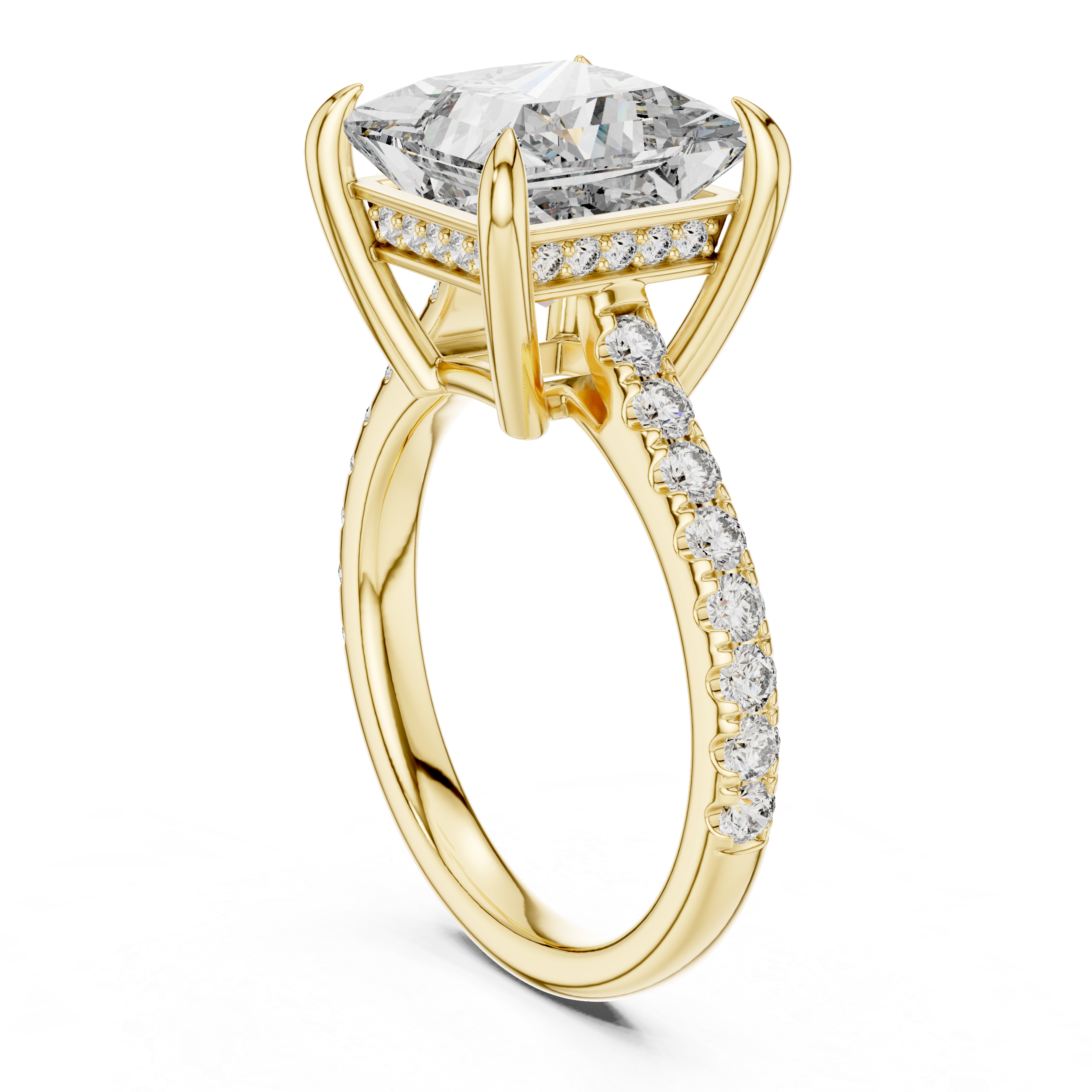Cathedral Engagement Ring with Hidden Halo and Diamond Band