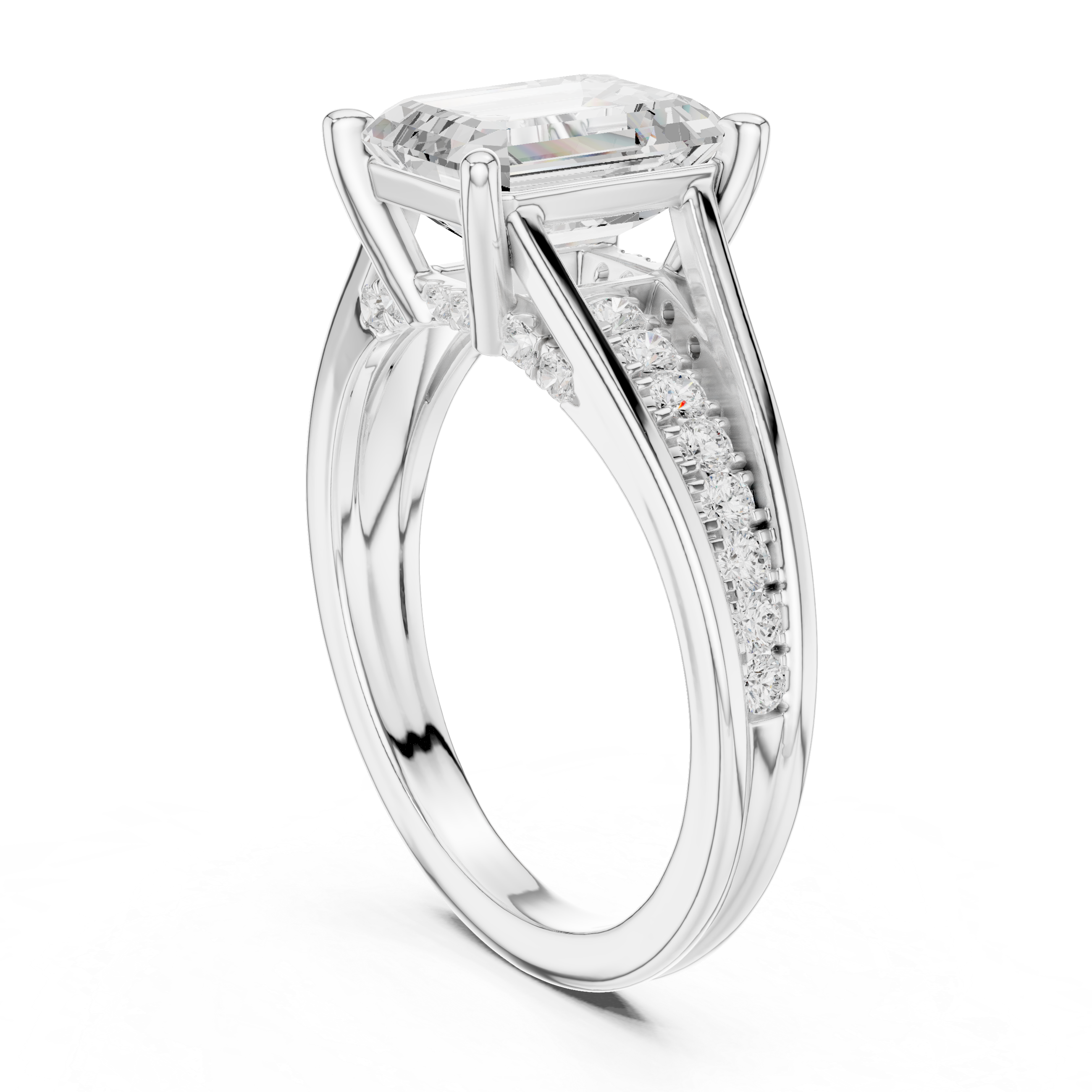 Engagement Ring with Emerald-Cut Center Diamond and Pav‚ Accents