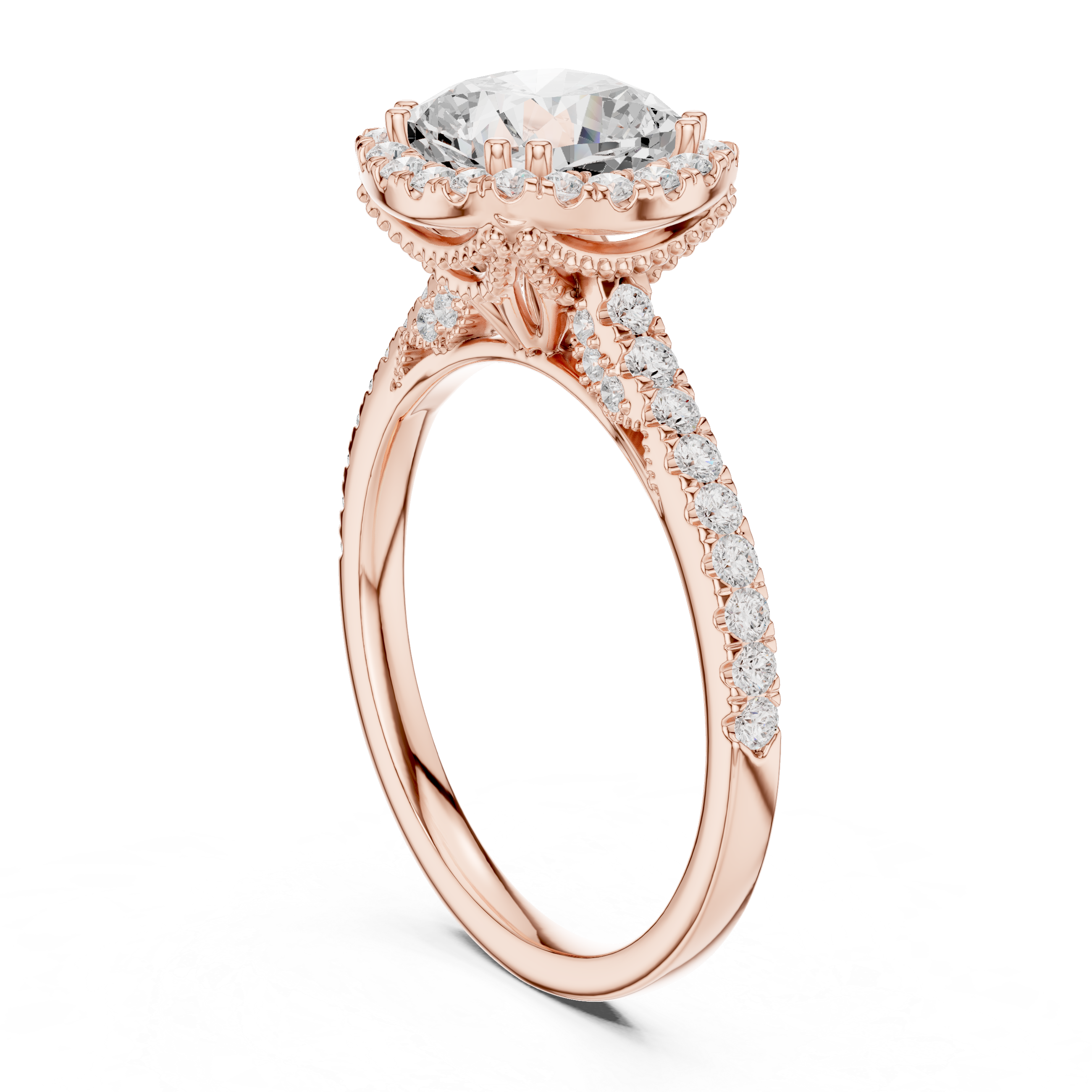 Cushion Halo Engagement Ring with Pav‚ Band