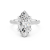 a large oval diamond and a wide pav‚ diamond band.
