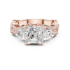 princess-cut center diamond ring with two round side diamonds