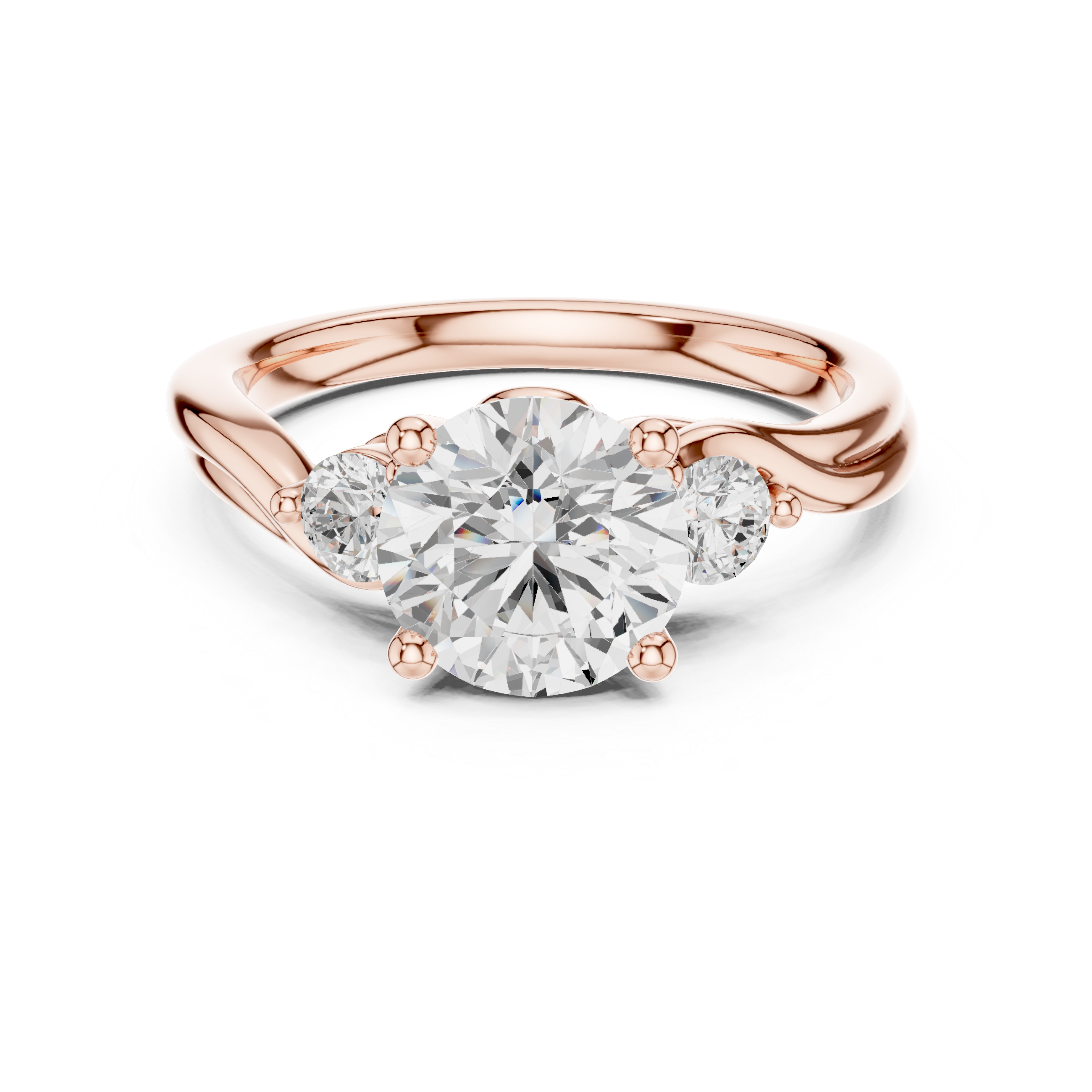 Round Cut Diamond Ring with Twisted Band and Side Stones