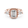 Emerald Cut Diamond Halo Ring with Pear Side Stones