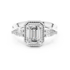 Emerald Cut Diamond Halo Ring with Pear Side Stones