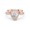 Pear Shaped Diamond Halo Ring with Marquise Side Stones