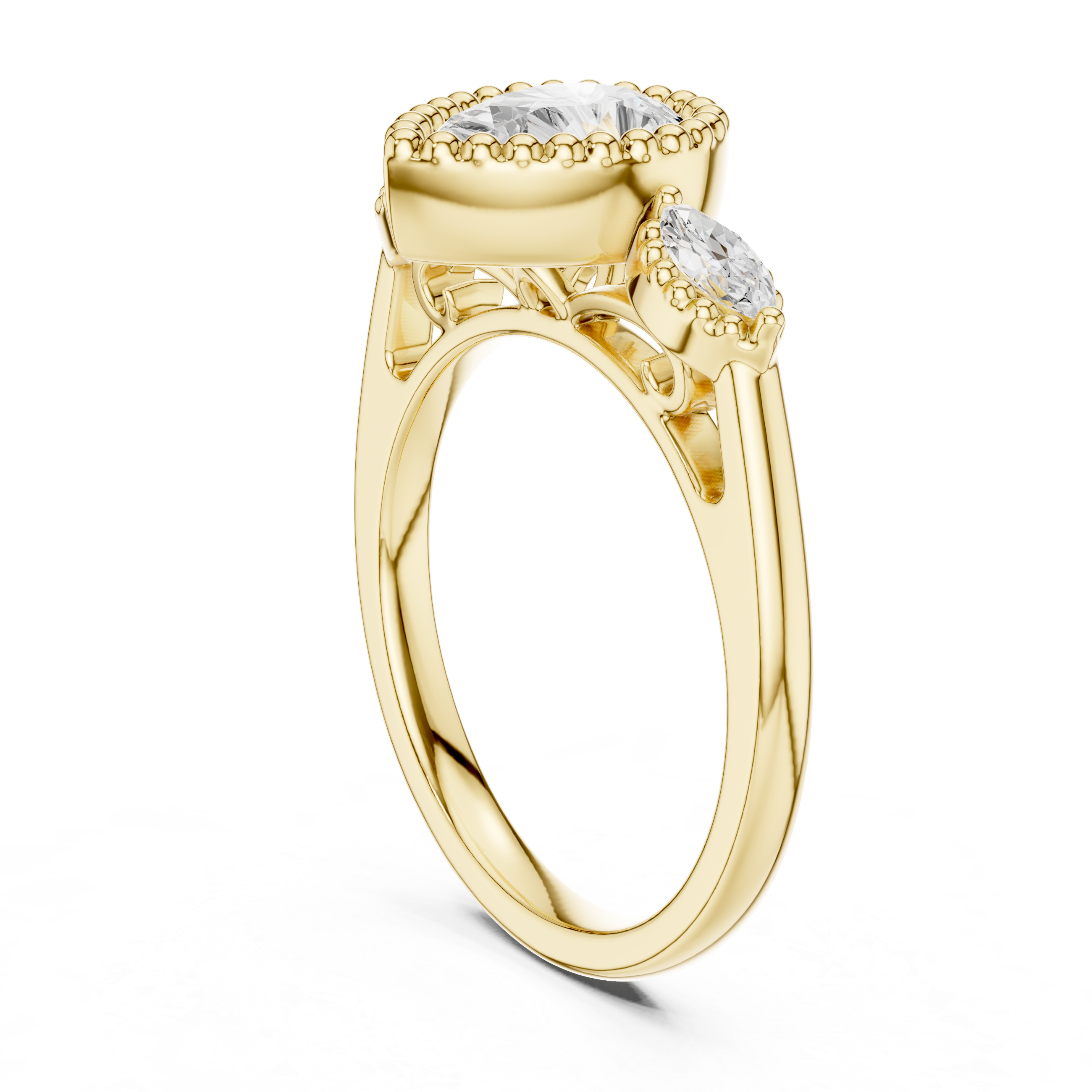 Pear Shaped Diamond Halo Ring with Marquise Side Stones