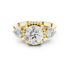 Round Cut Diamond Halo Ring with Side Stones