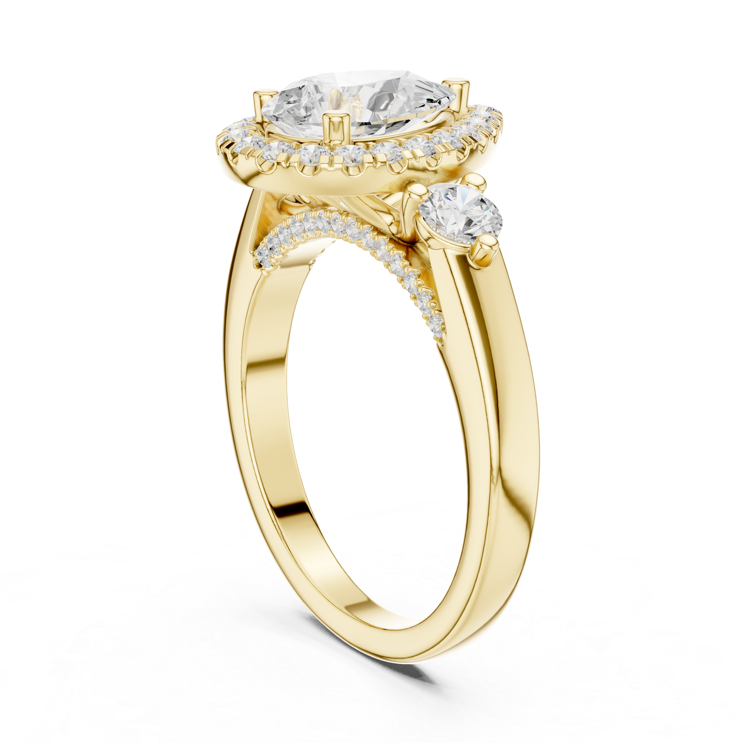 Pear Shaped Diamond Halo Ring with Round Side Stones