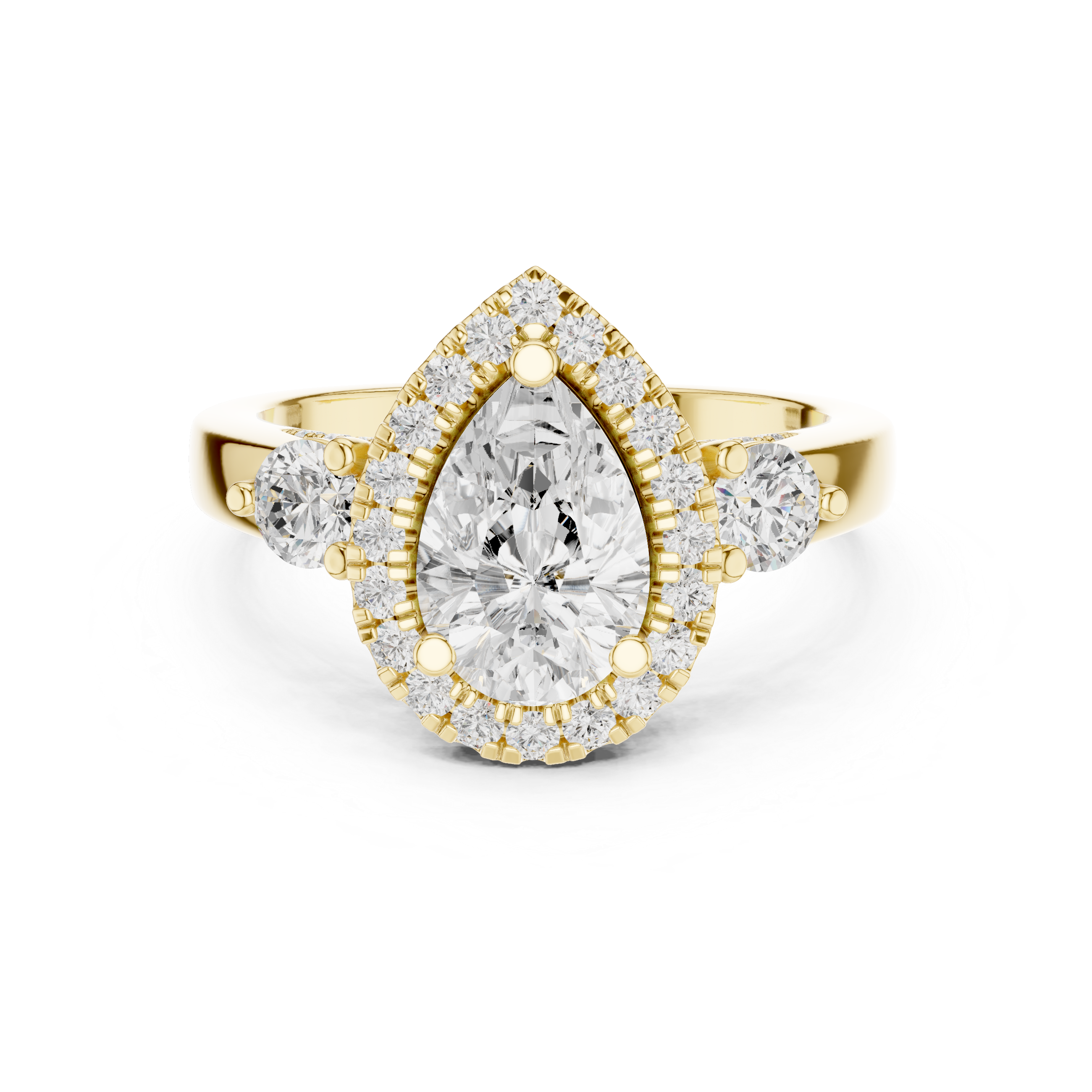 Pear Shaped Diamond Halo Ring with Round Side Stones