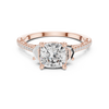 Cushion-Cut Diamond Ring with Trapezoid Side Stones and Pave Band
