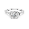 Cushion-Cut Diamond Ring with Trapezoid Side Stones and Pave Band