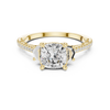 Cushion-Cut Diamond Ring with Trapezoid Side Stones and Pave Band