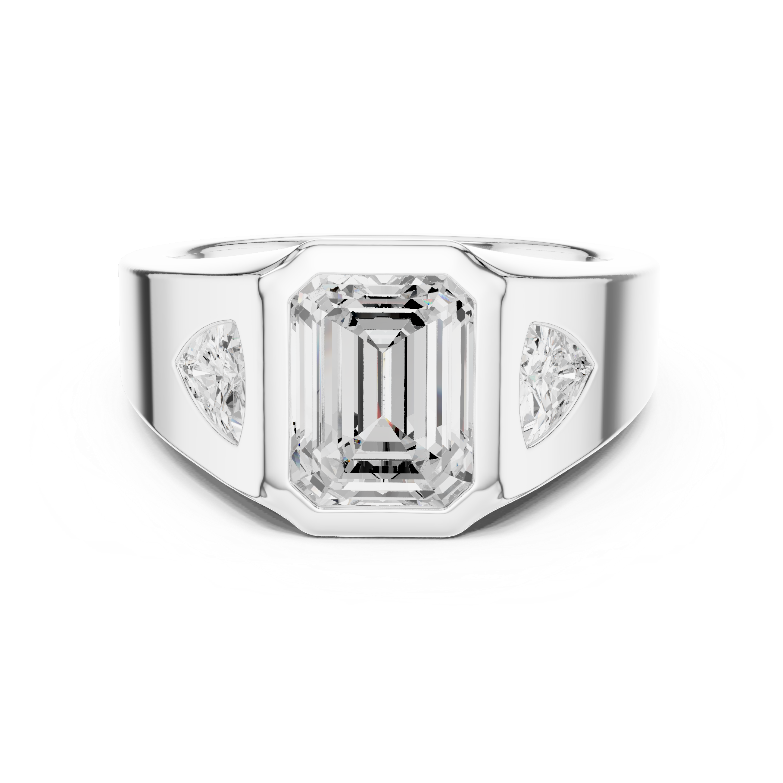 Emerald-Cut Diamond Ring with Tapered Baguette Side Stones in a Bold Channel-Set Band