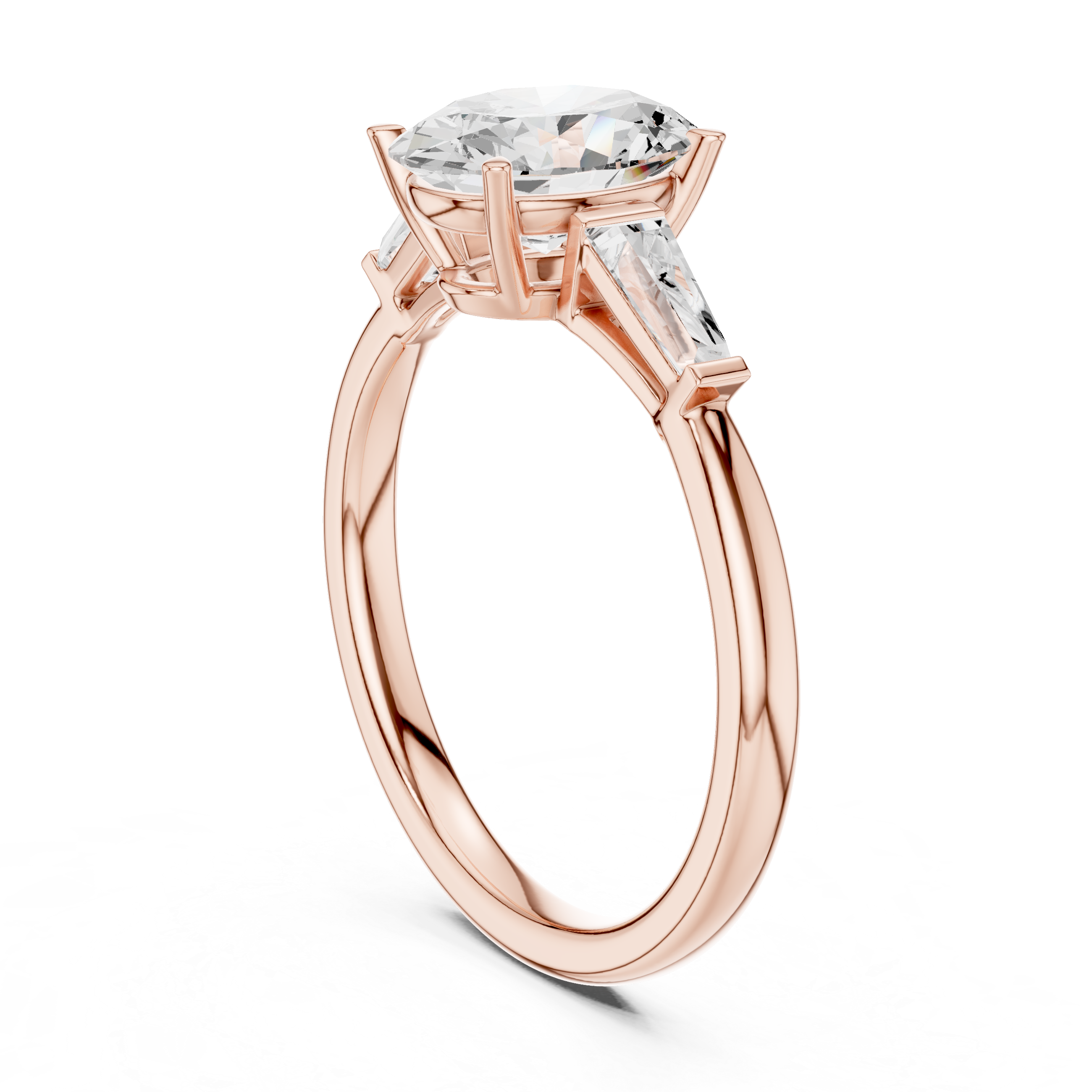 Oval-Cut Diamond Ring with Tapered Baguette Side Stones and Sleek Band