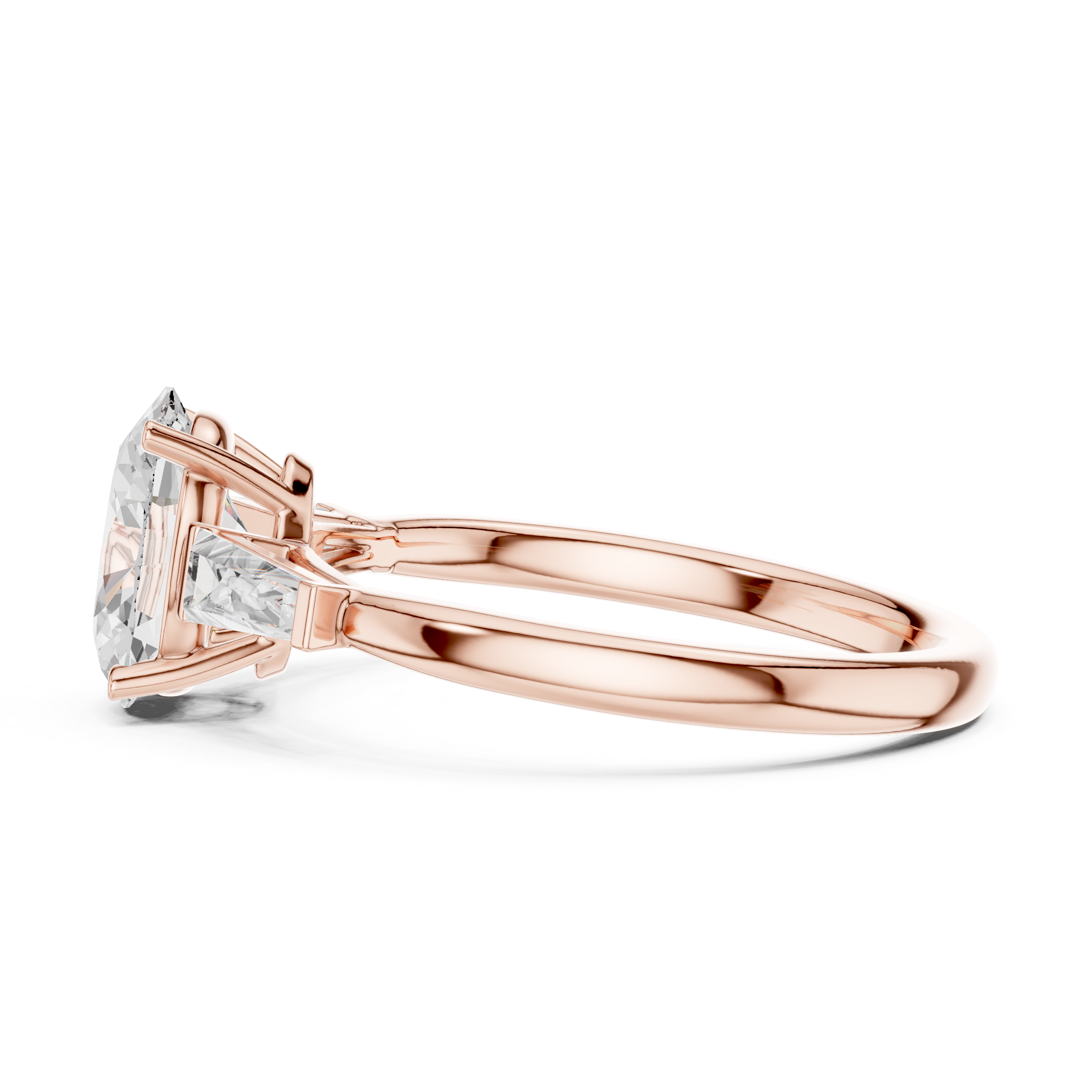 Oval-Cut Diamond Ring with Tapered Baguette Side Stones and Sleek Band