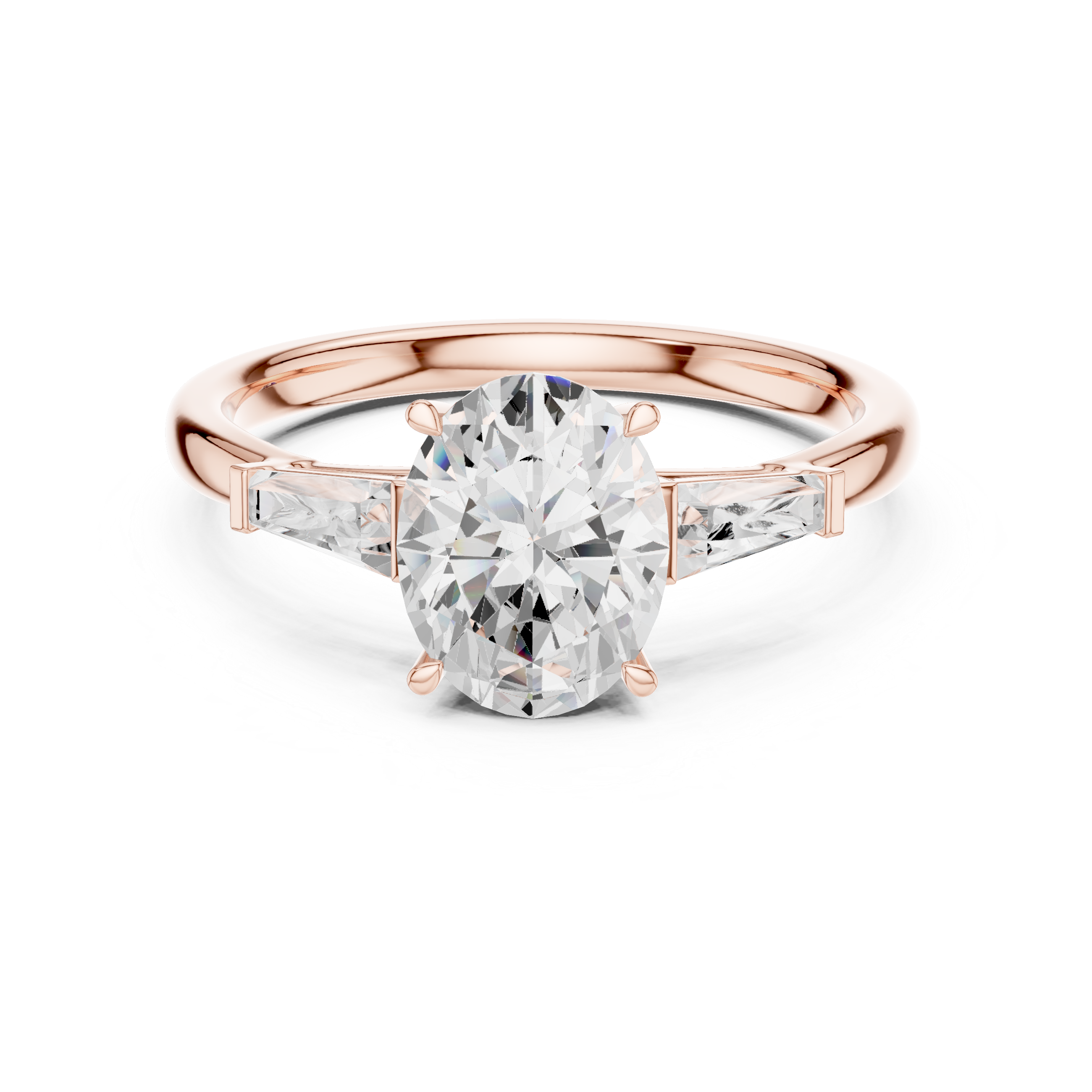 Oval-Cut Diamond Ring with Tapered Baguette Side Stones and Sleek Band