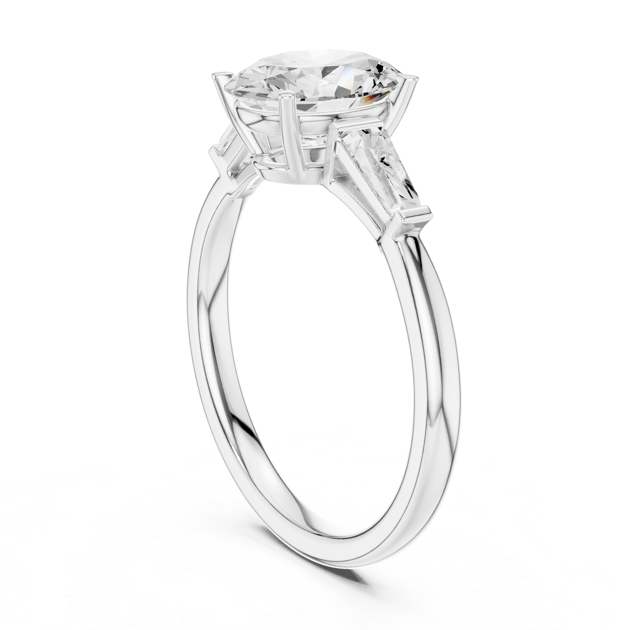 Oval-Cut Diamond Ring with Tapered Baguette Side Stones and Sleek Band