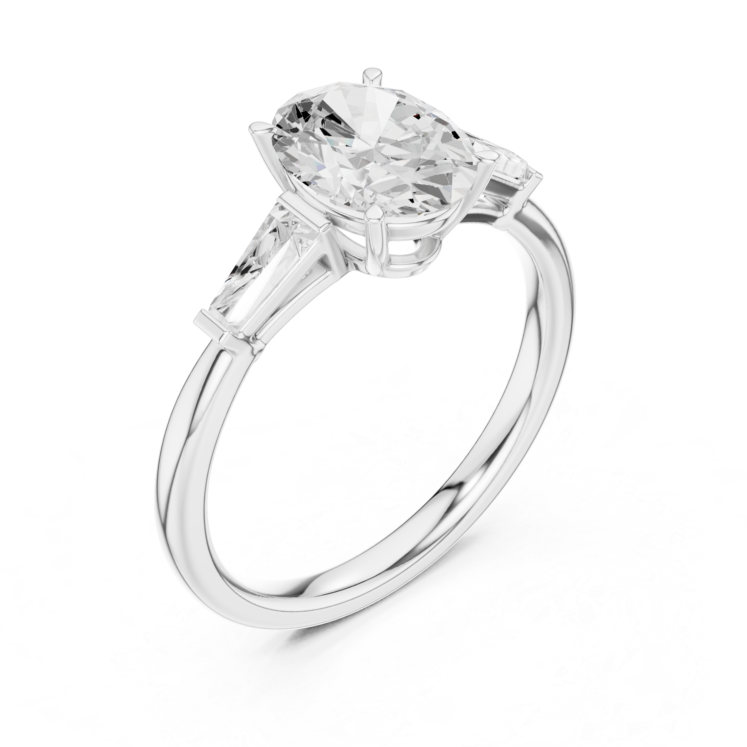 Oval-Cut Diamond Ring with Tapered Baguette Side Stones and Sleek Band