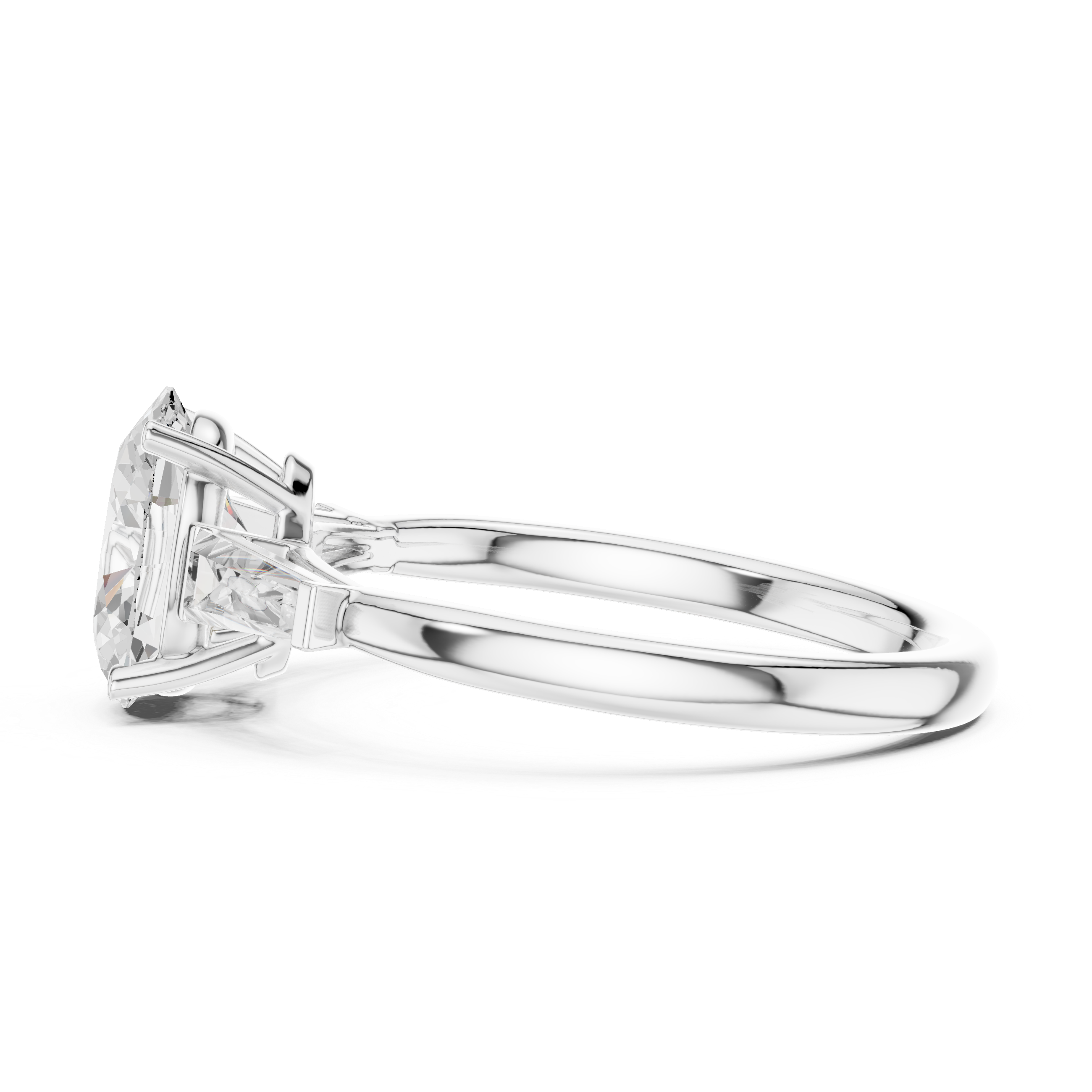 Oval-Cut Diamond Ring with Tapered Baguette Side Stones and Sleek Band