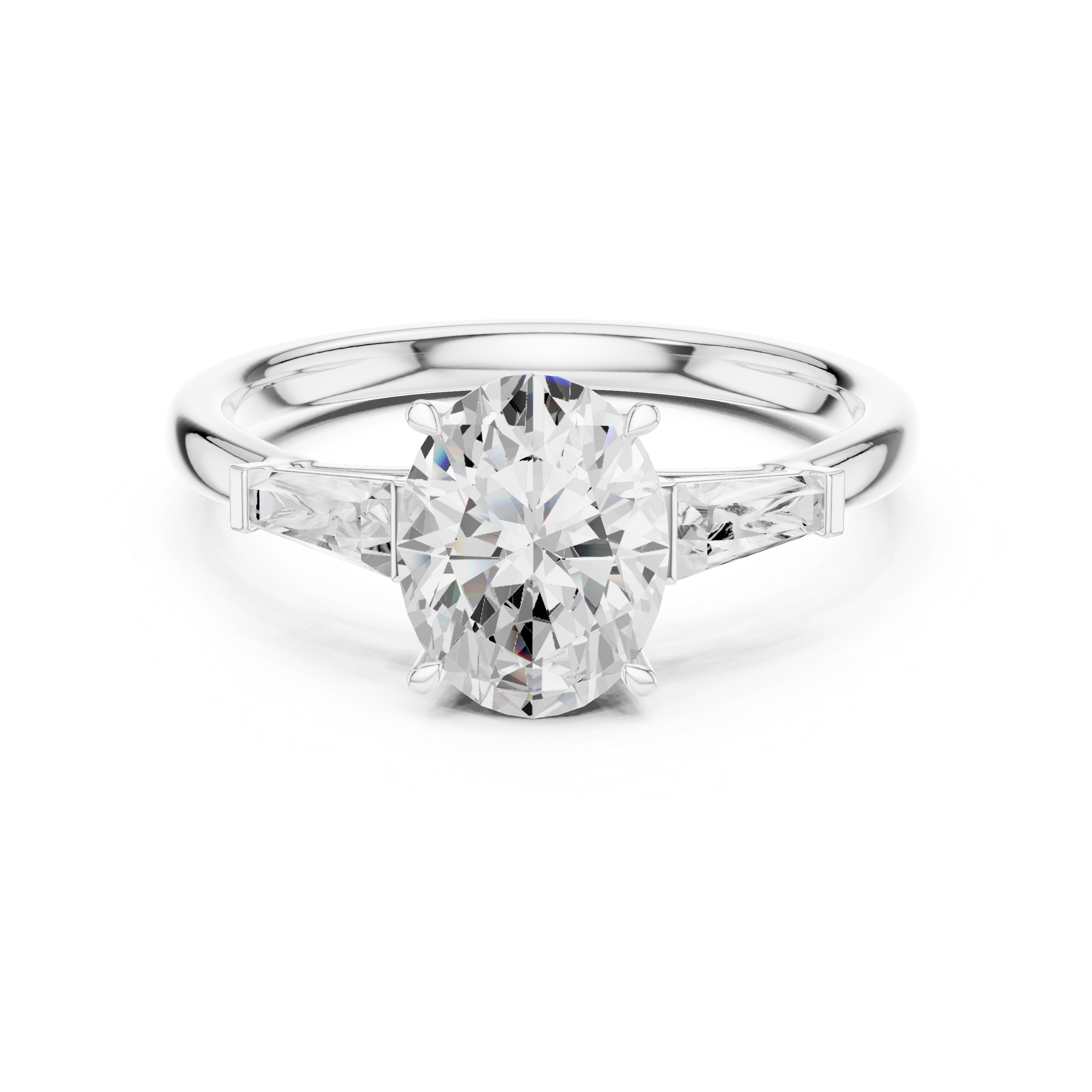 Oval-Cut Diamond Ring with Tapered Baguette Side Stones and Sleek Band