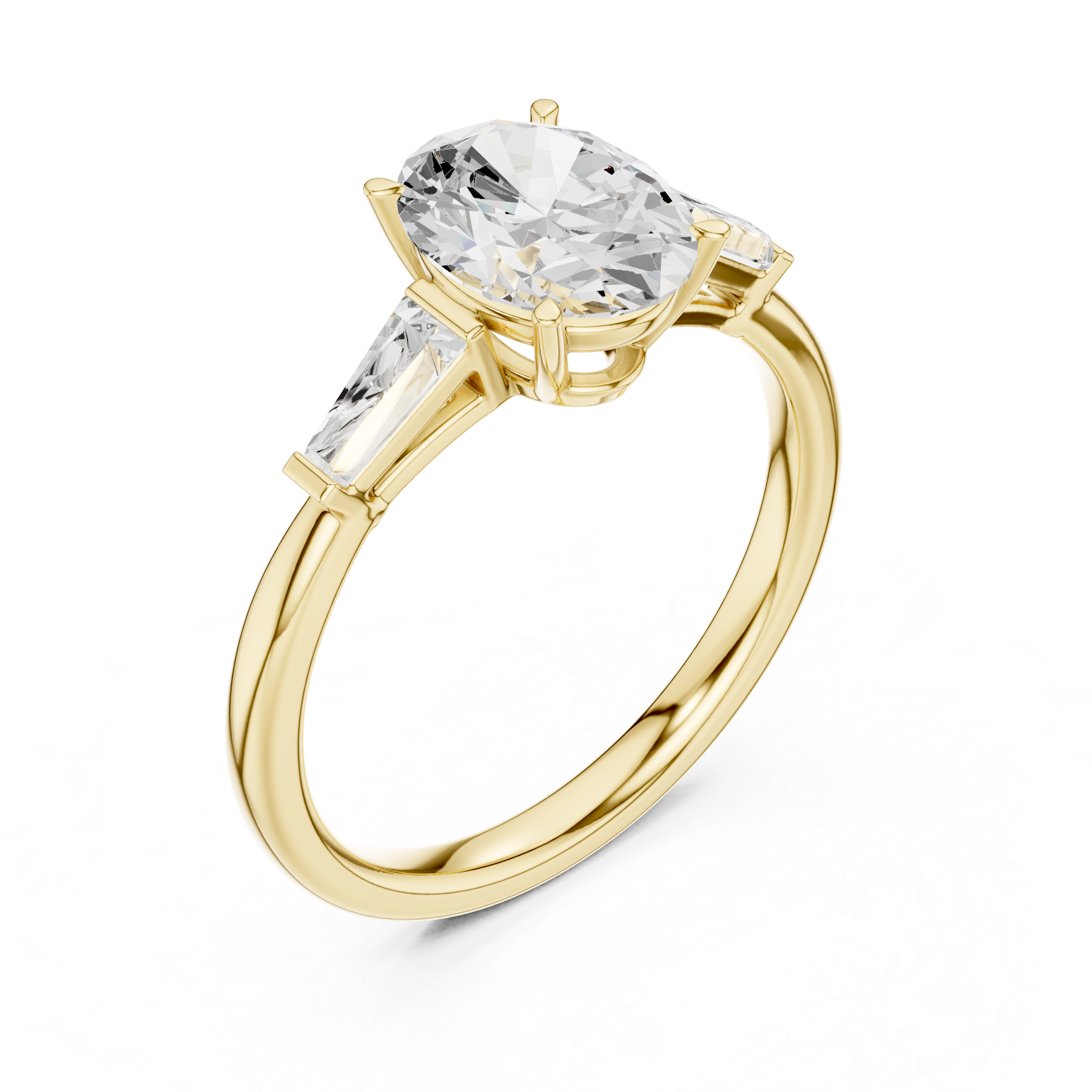 Oval-Cut Diamond Ring with Tapered Baguette Side Stones and Sleek Band