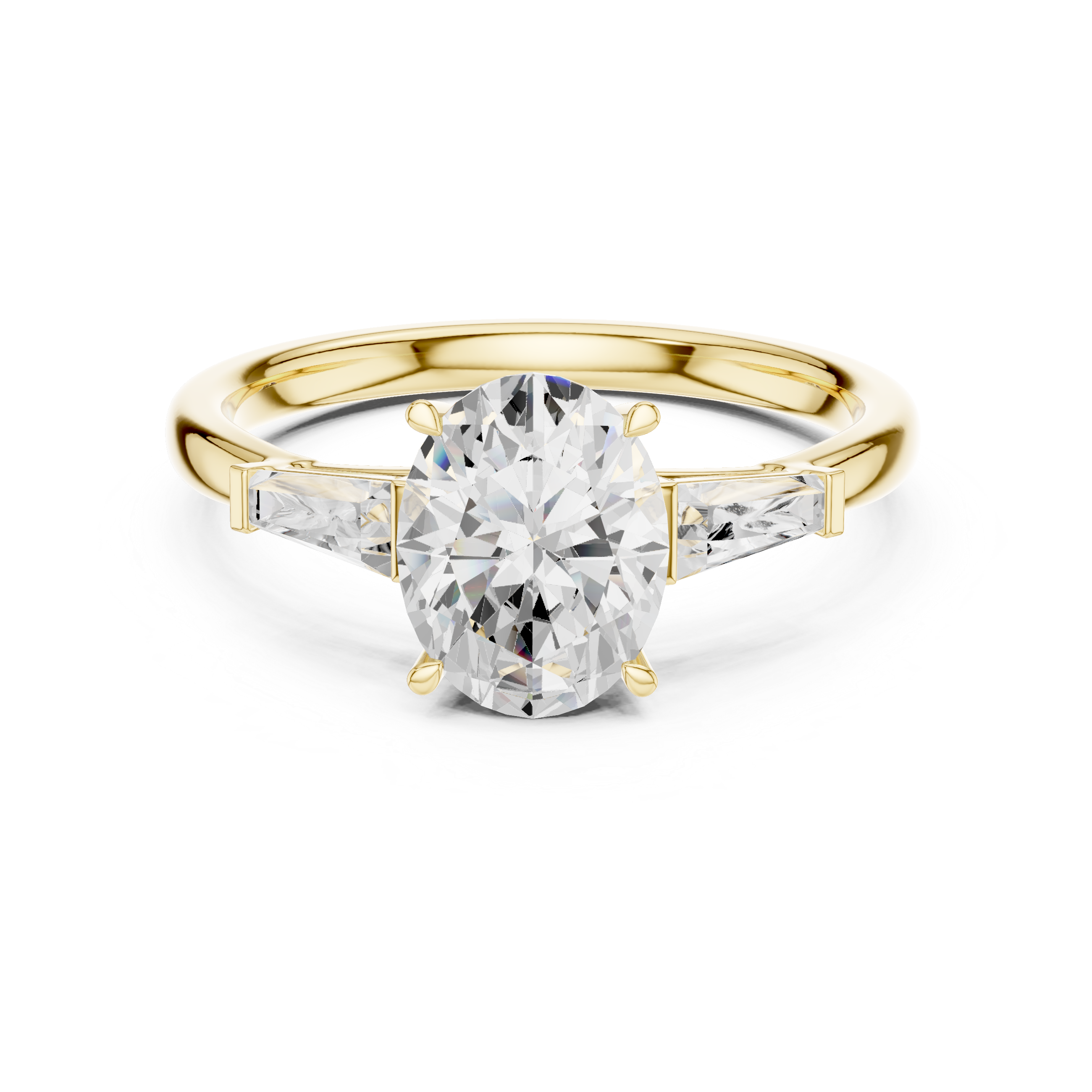 Oval-Cut Diamond Ring with Tapered Baguette Side Stones and Sleek Band