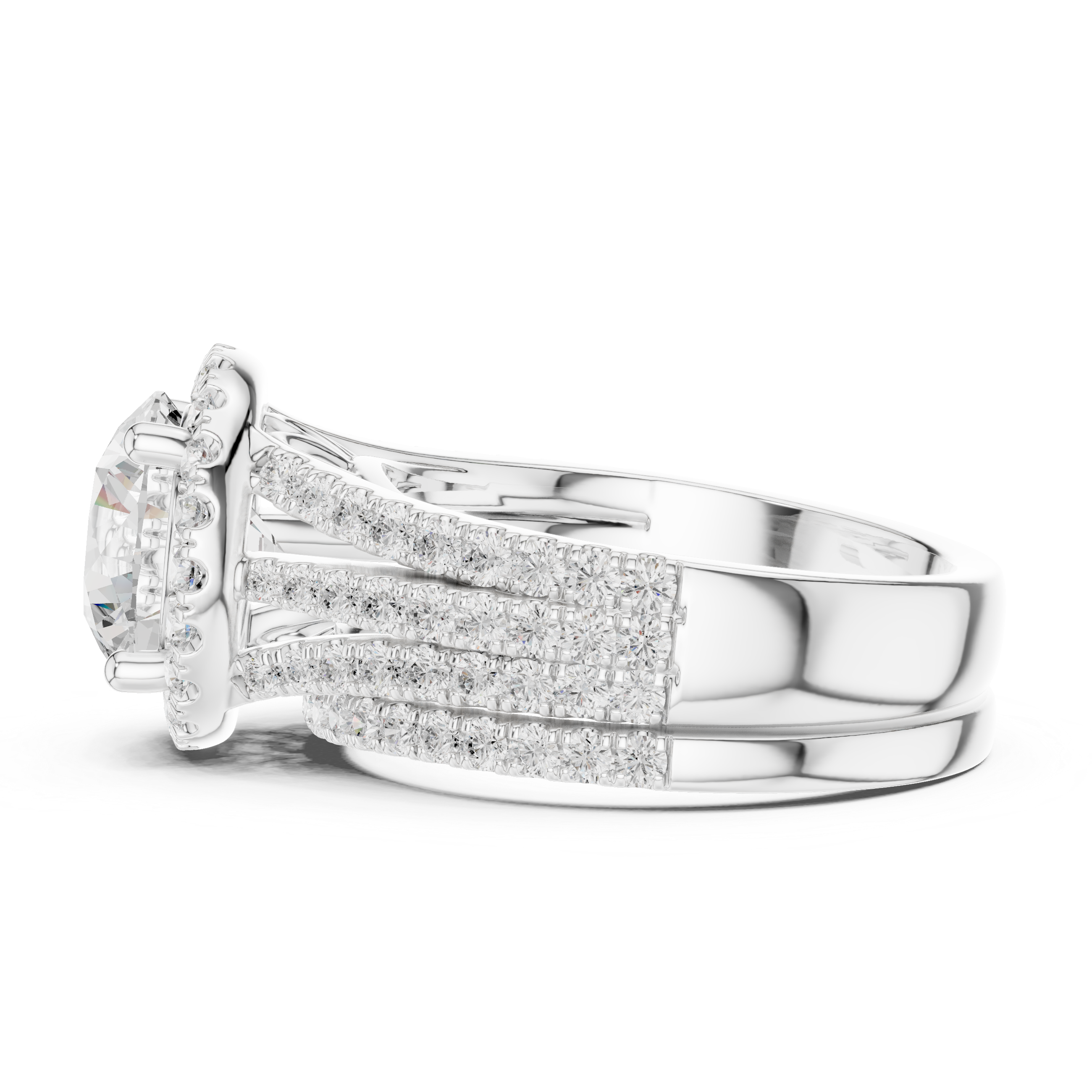 Round-Cut Diamond Halo Ring with Triple Pav‚ Band