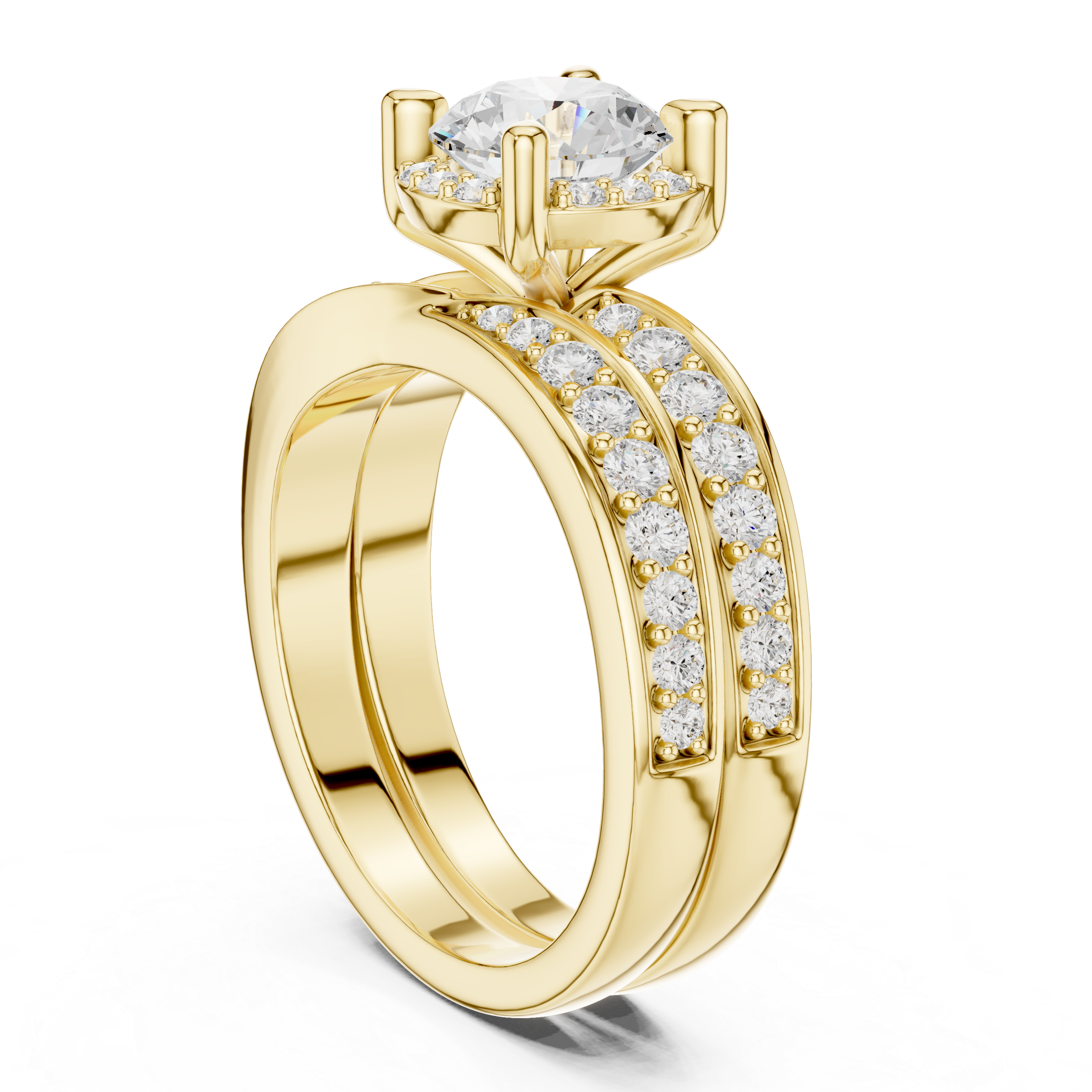 Round-Cut Diamond Halo Ring with Double Pav‚ Band