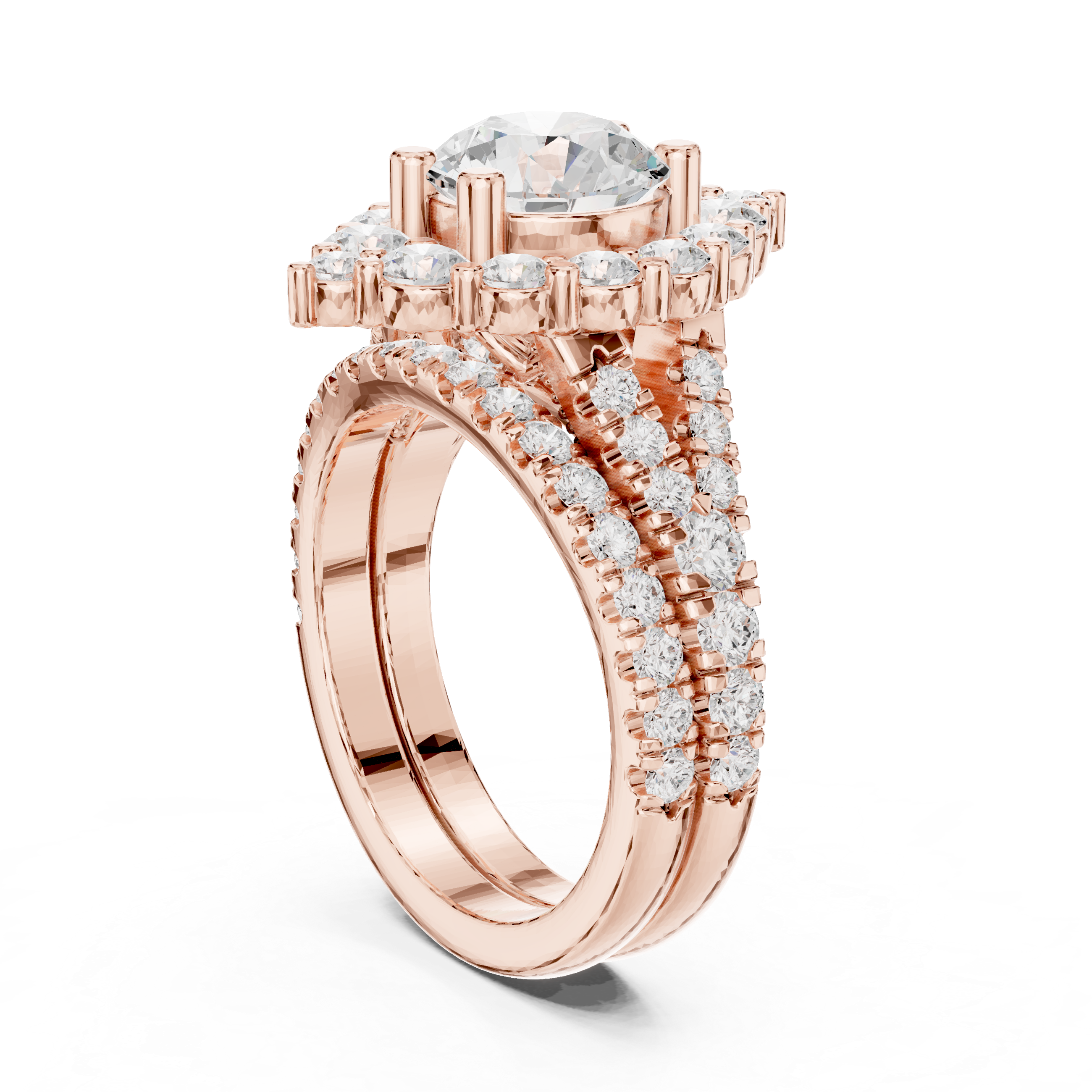 Round-Cut Diamond Marquise Halo Ring with Split Pav‚ Band