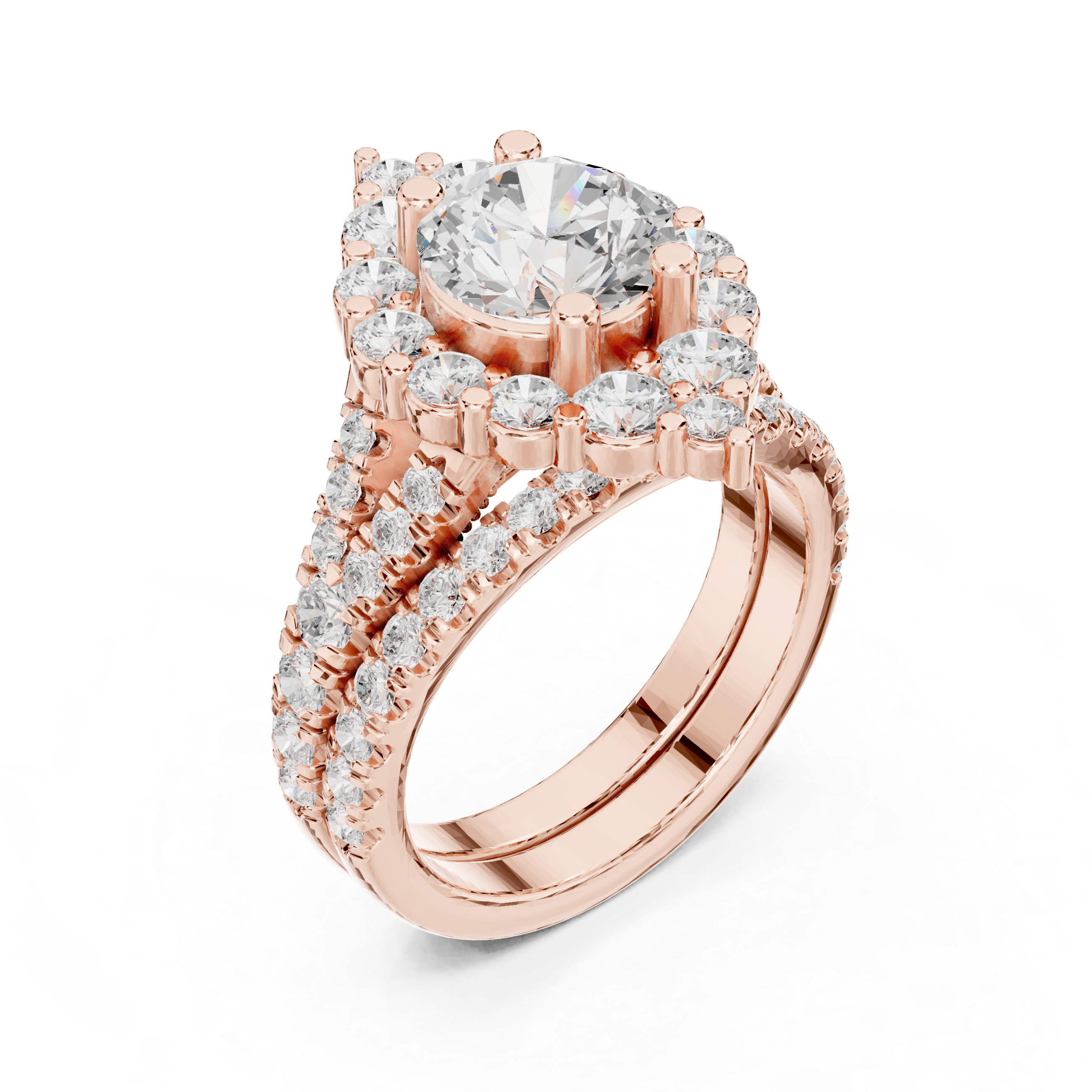 Round-Cut Diamond Marquise Halo Ring with Split Pav‚ Band