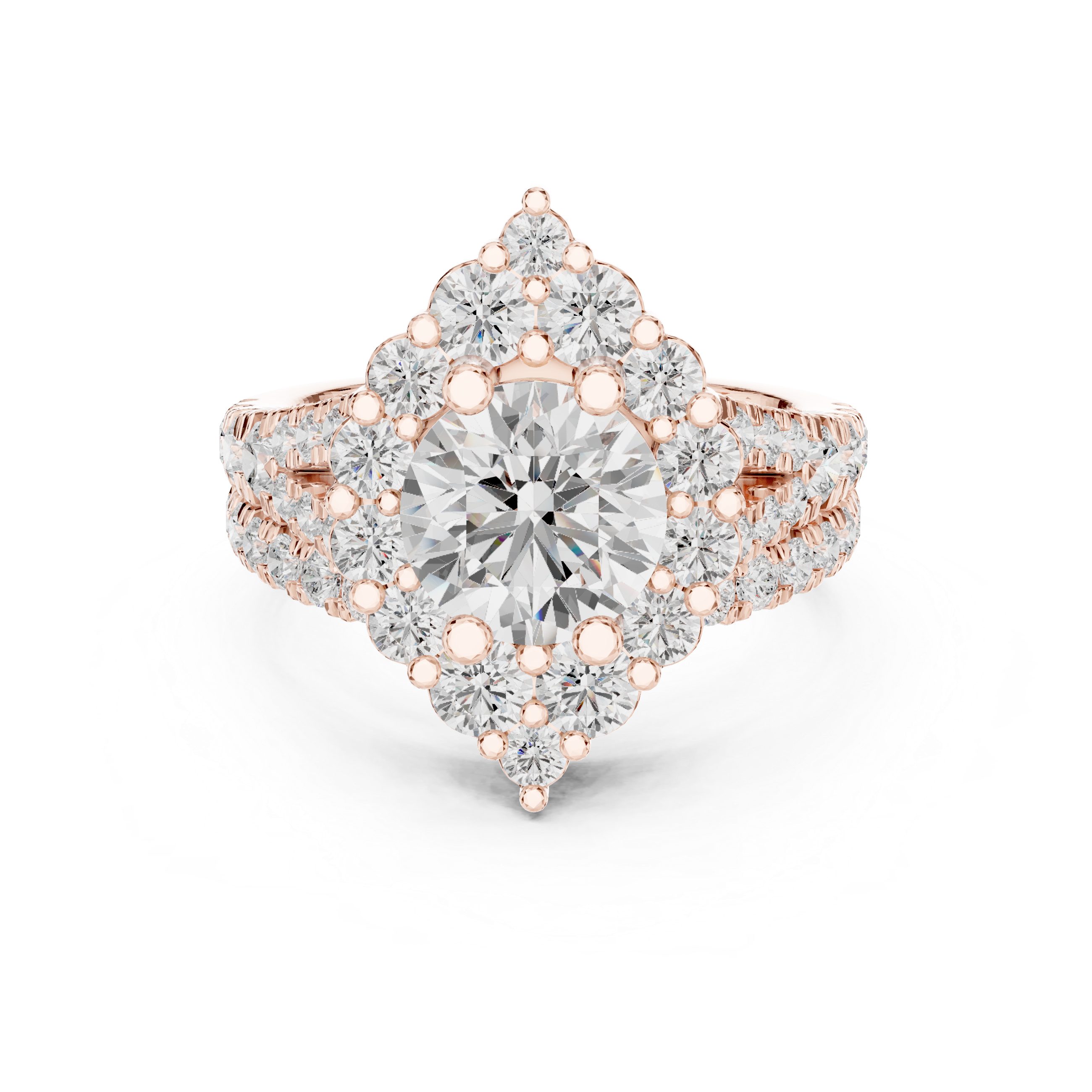 Round-Cut Diamond Marquise Halo Ring with Split Pav‚ Band