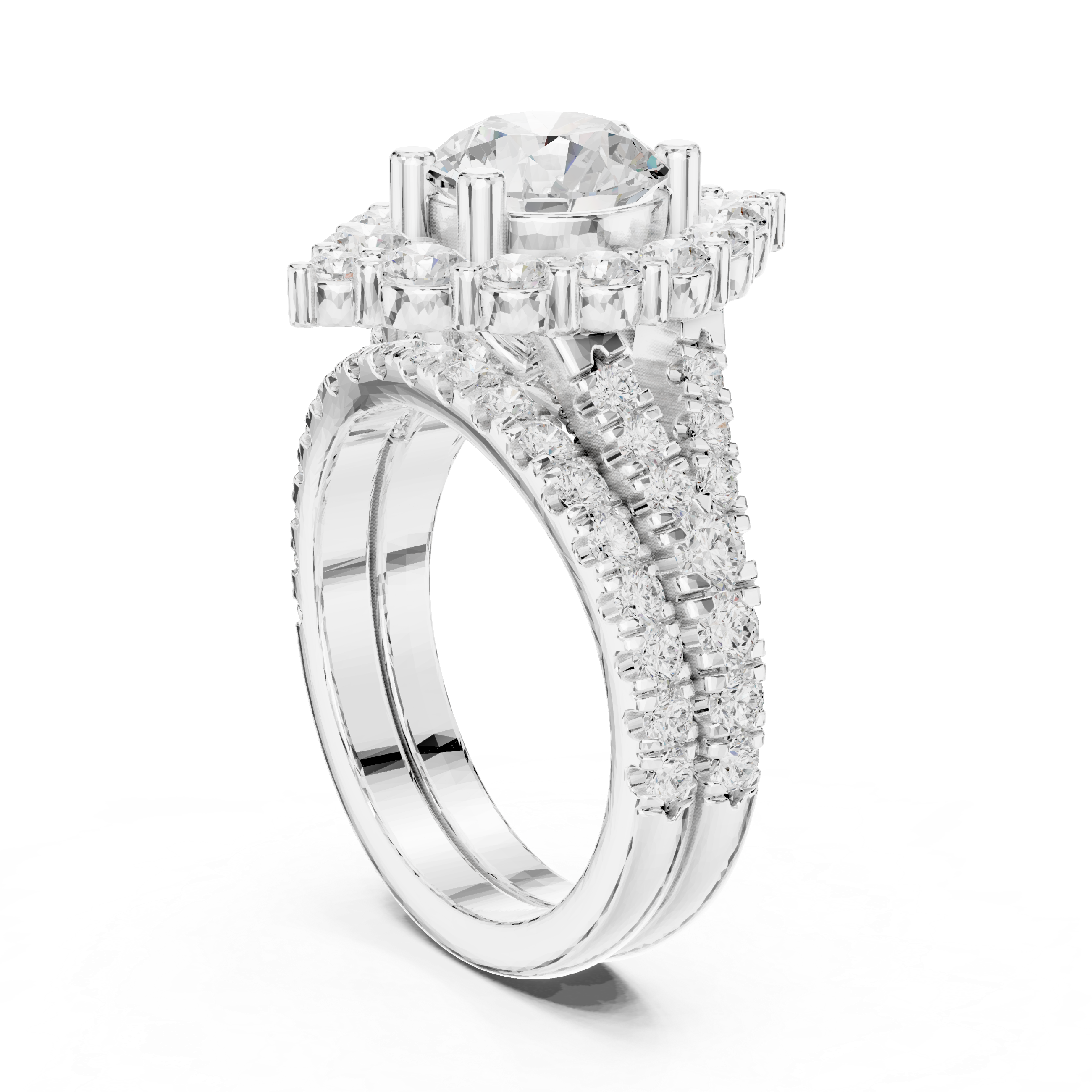 Round-Cut Diamond Marquise Halo Ring with Split Pav‚ Band