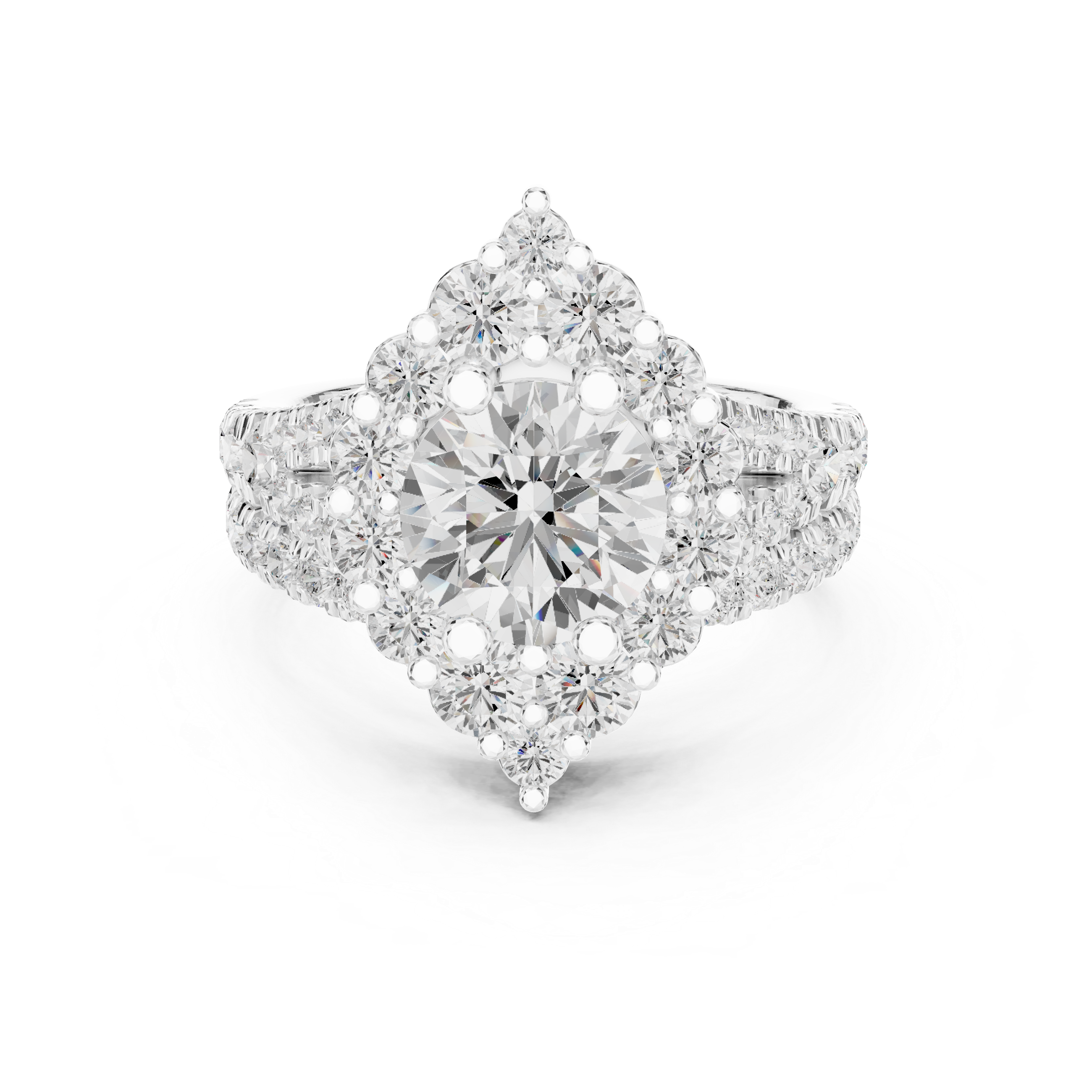 Round-Cut Diamond Marquise Halo Ring with Split Pav‚ Band