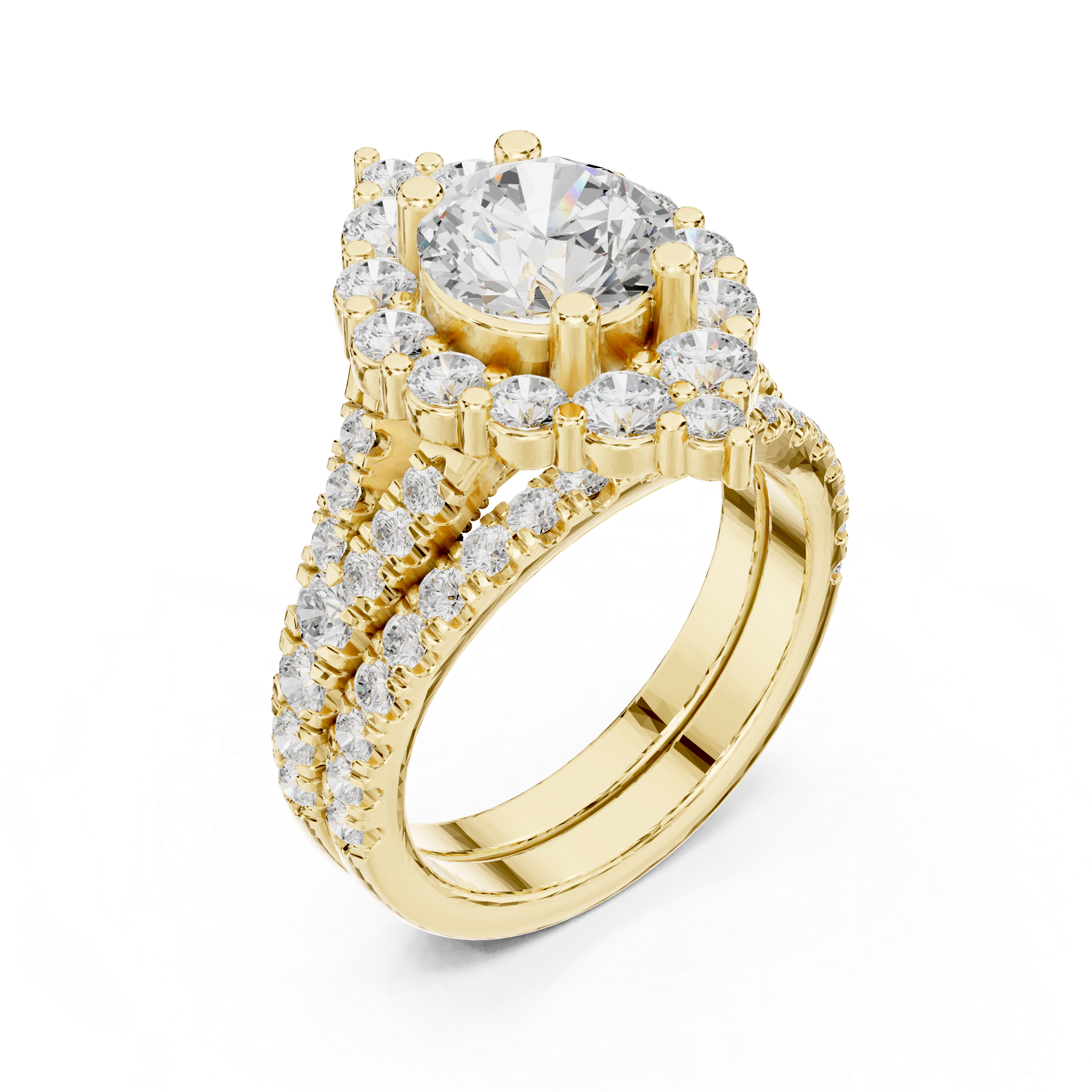 Round-Cut Diamond Marquise Halo Ring with Split Pav‚ Band