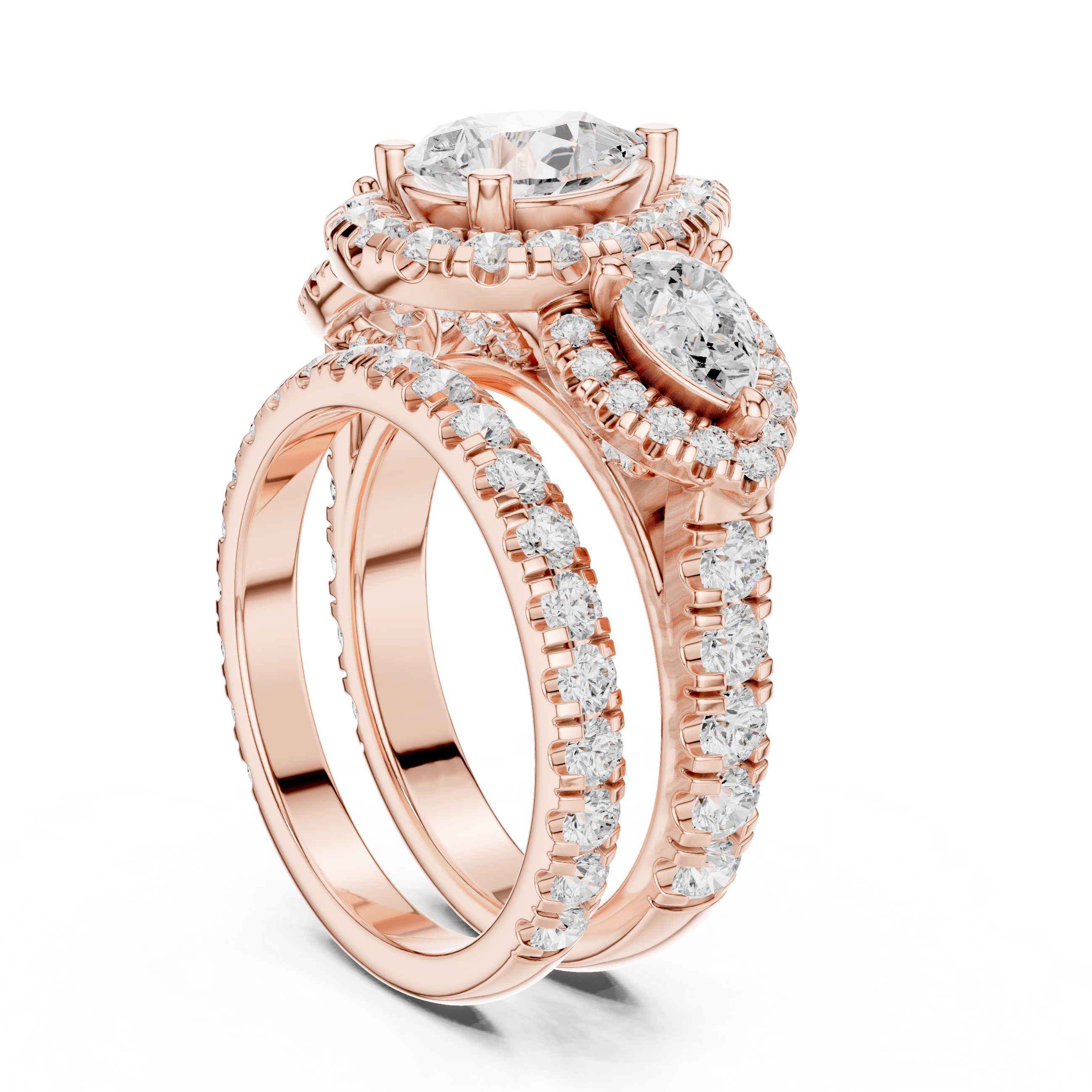 Pear-Shaped Diamond Triple Halo Ring with Side Pear Diamonds