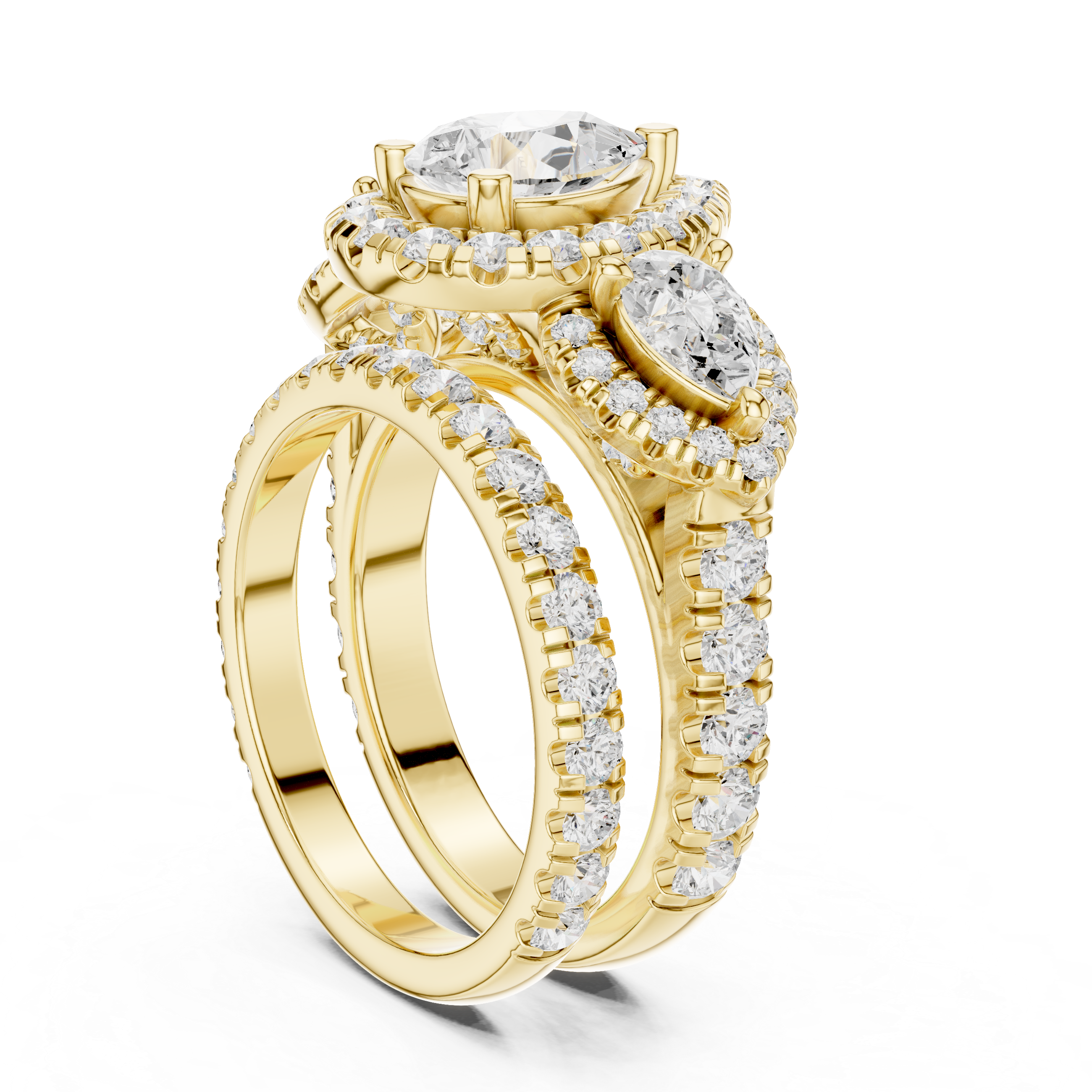 Pear-Shaped Diamond Triple Halo Ring with Side Pear Diamonds