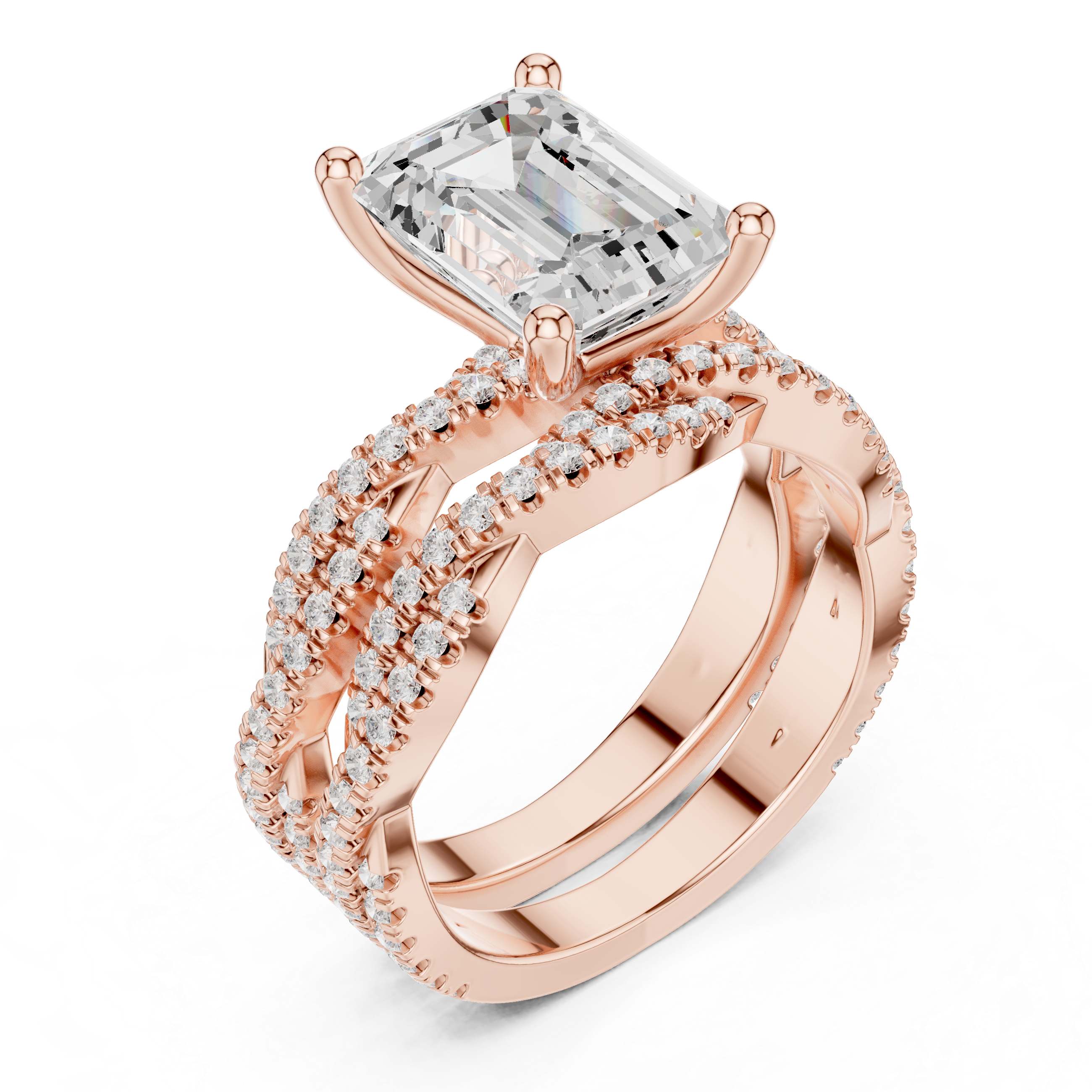 Emerald Cut Diamond Double-Band Ring